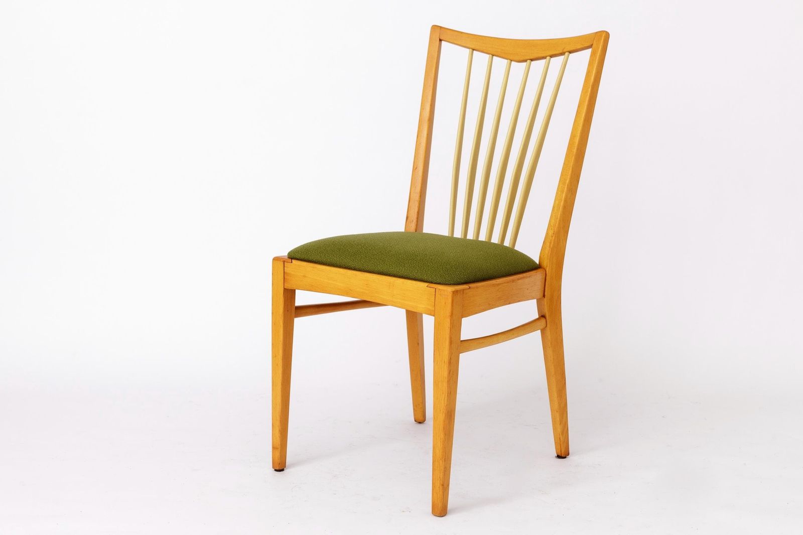Pair Of Vintage 1950s Mid Century Modern Chairs – Solid Beech Wood & Fresh Green Upholstery – German Design photo vinterior