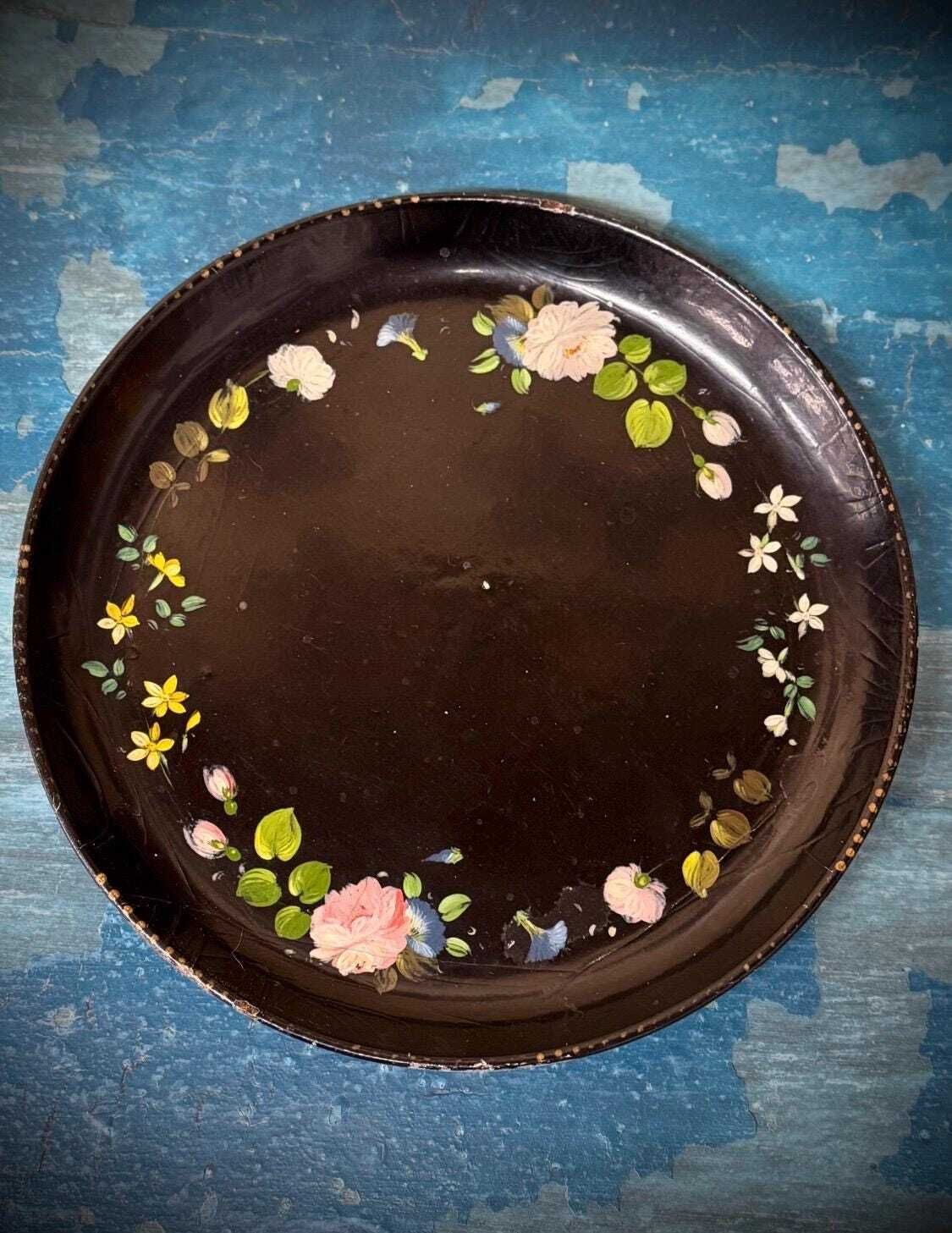 Antique 19th.C Papier Mâché Lacquered Chinese Tray Plate Bowl / Chinoiserie D