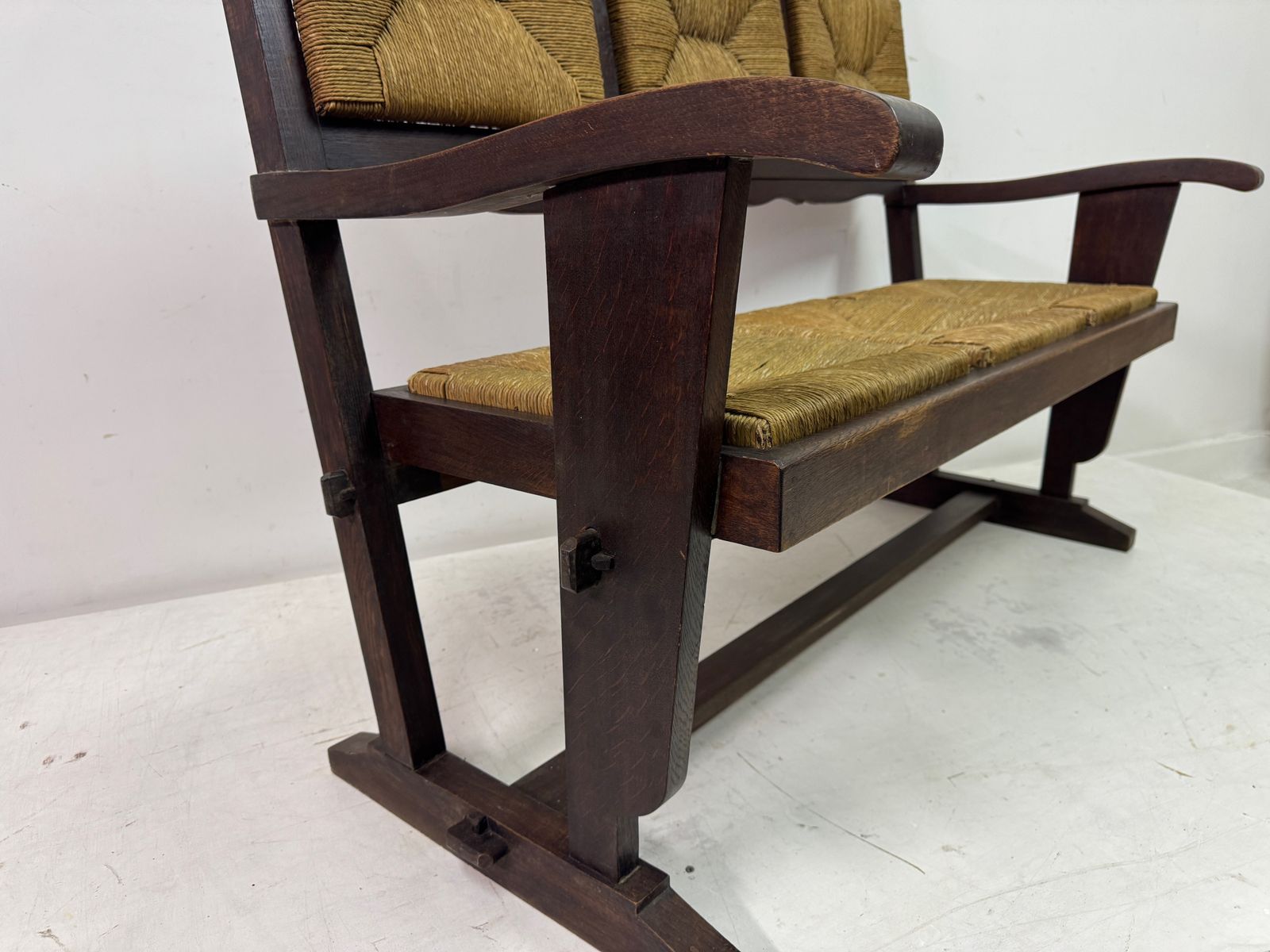 1950s French Rush Seat Bench In The Style Of Charles Dudouyt photo Furniture