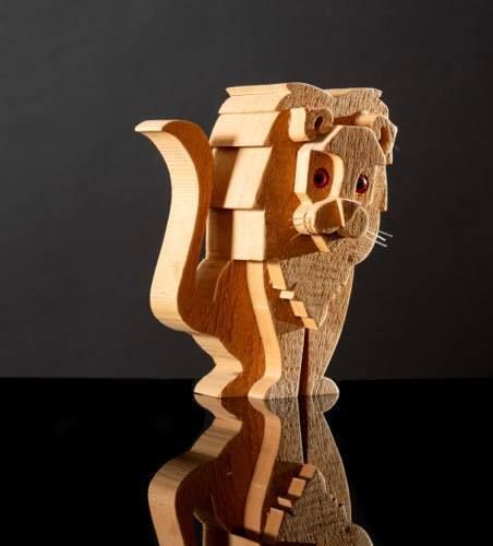 Bottega Michelangeli, Lion Wood Sculpture, Orvieto Italy 1970s photo for sale