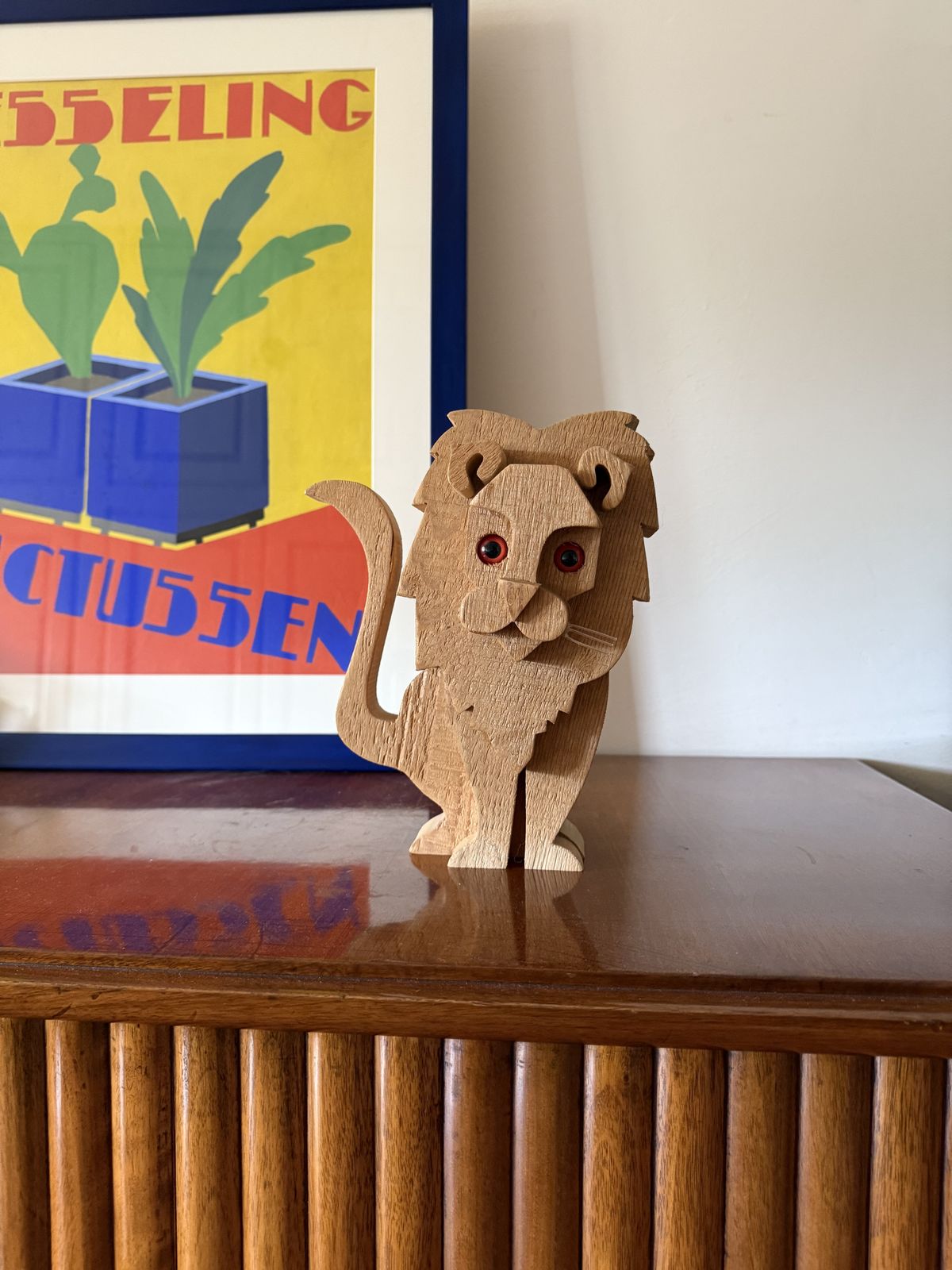 Bottega Michelangeli, Lion Wood Sculpture, Orvieto Italy 1970s photo vintage