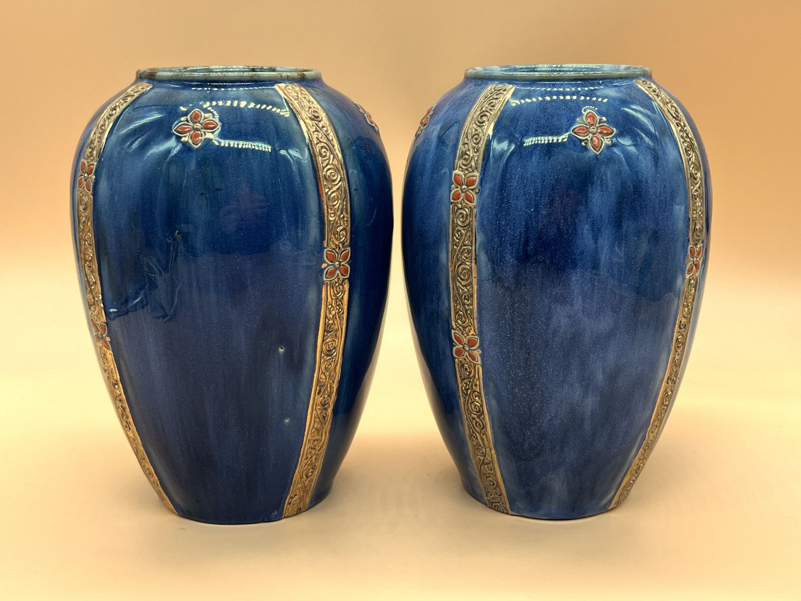 Antique Pair Of Florrie Jones Royal Doulton Pottery Vases. 8565a. C1910.