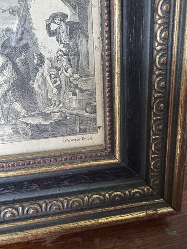 Art Engraving Antique The Wedding Alsace Gustav Brion Butterworth Black Gold photo