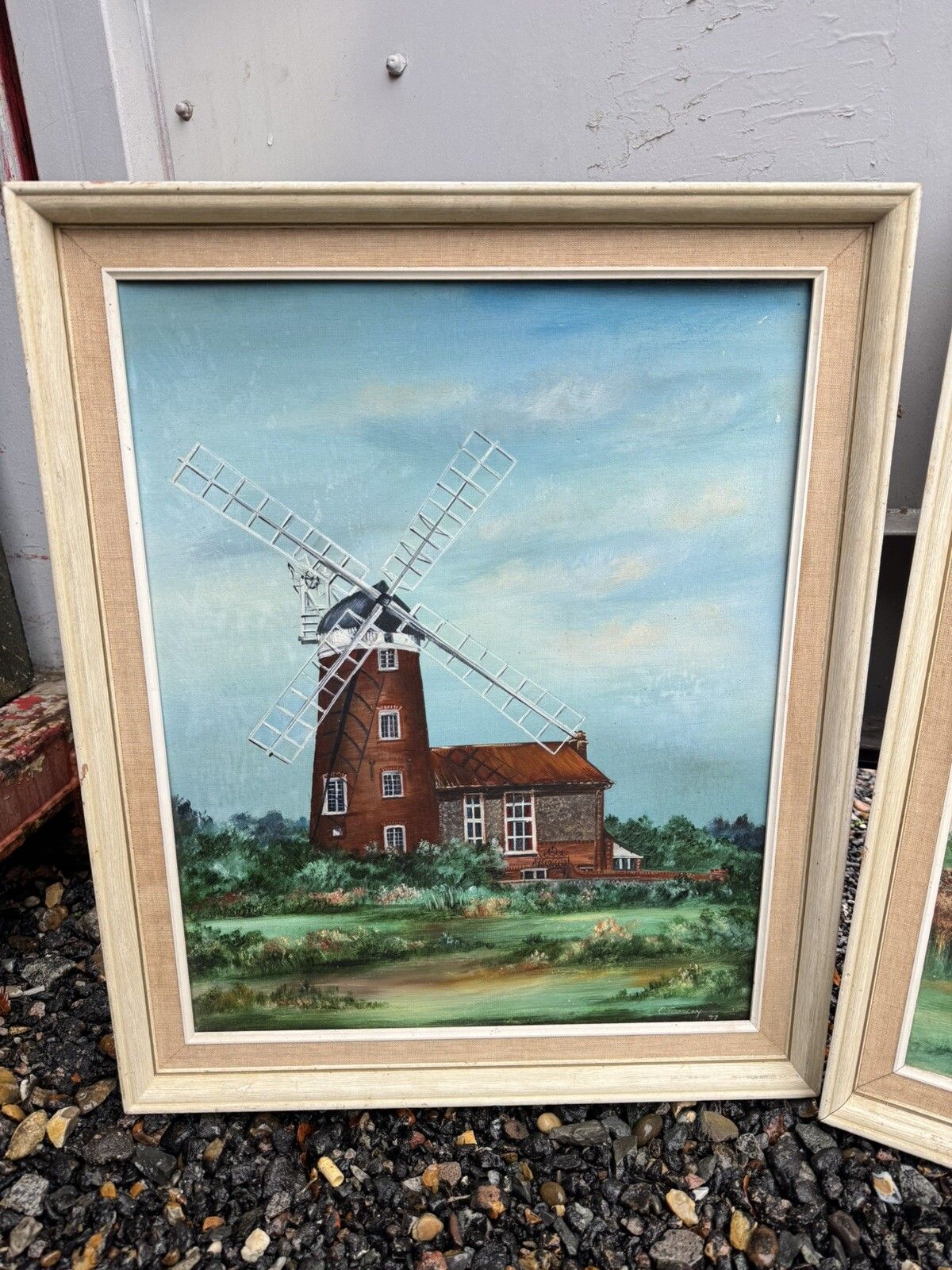 Mid Century  1970 Vintage Windmill Oil Paintings Suffolk Norfolk Artworks photo furniture