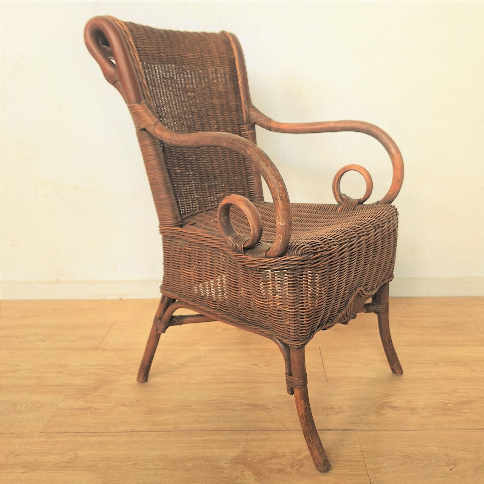 Art Nouveau Armchair In Rattan & Bamboo, 1900s photo vintage