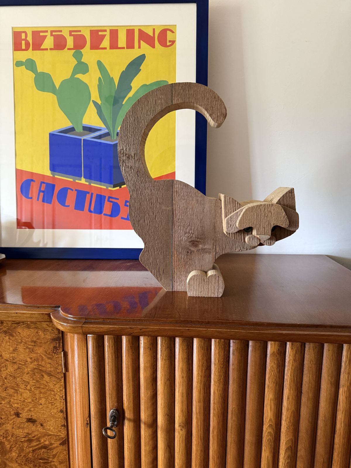 Bottega Michelangeli, Cat Wood Sculpture, Orvieto Italy 1970s photo Art