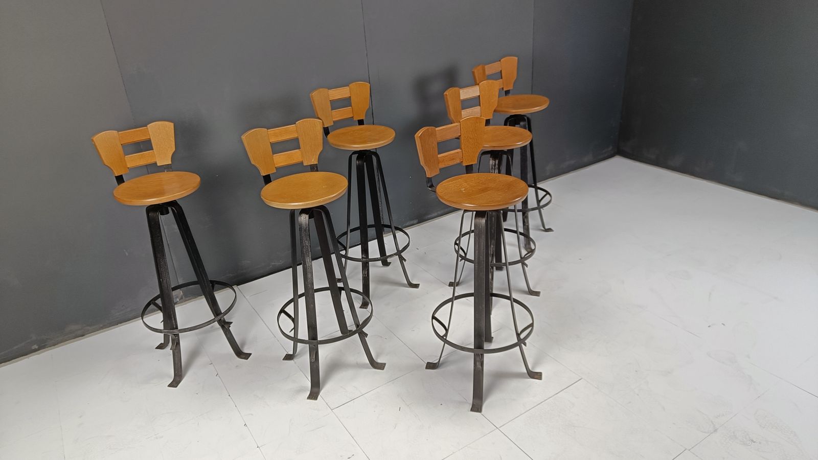 Vintage Brutalist Bar Stools, Set Of 6   1970s photo Furniture