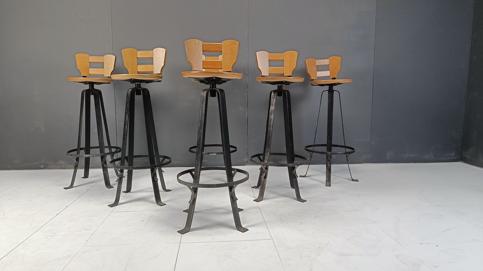 Vintage Brutalist Bar Stools, Set Of 6   1970s photo buy