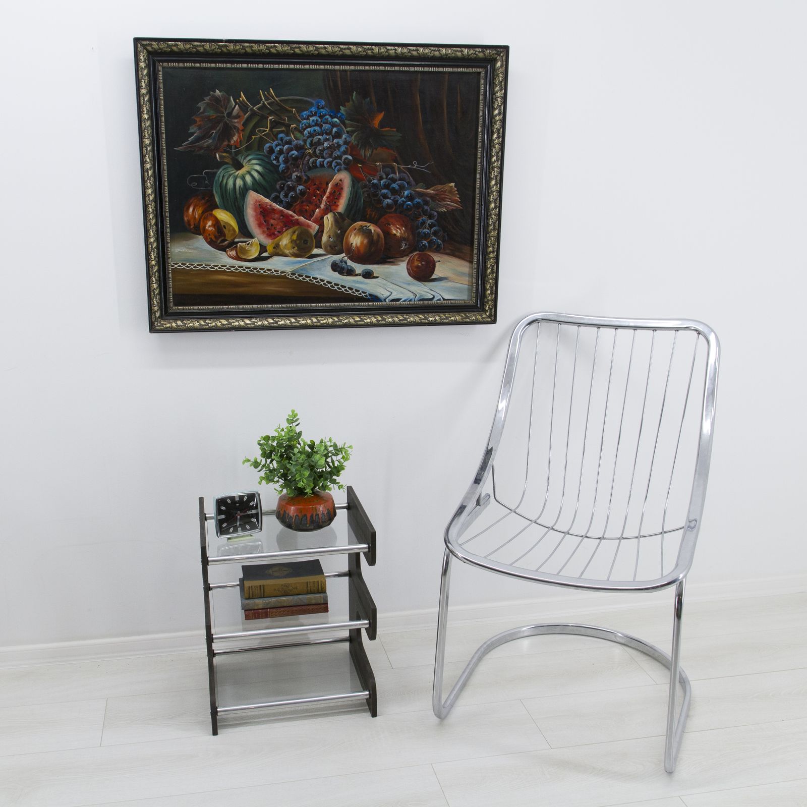 Vintage Oil Painting, Moody Still Life With Fruits photo for sale