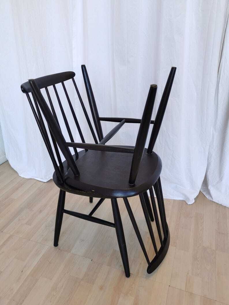 Set Of 2 Vintage Black Wooden Dining Chairs In Ilmari Tapiovaara Style / Stol Kamnik 1960s / Mid Century Dine Chair In Scandinavian Design photo vinterior
