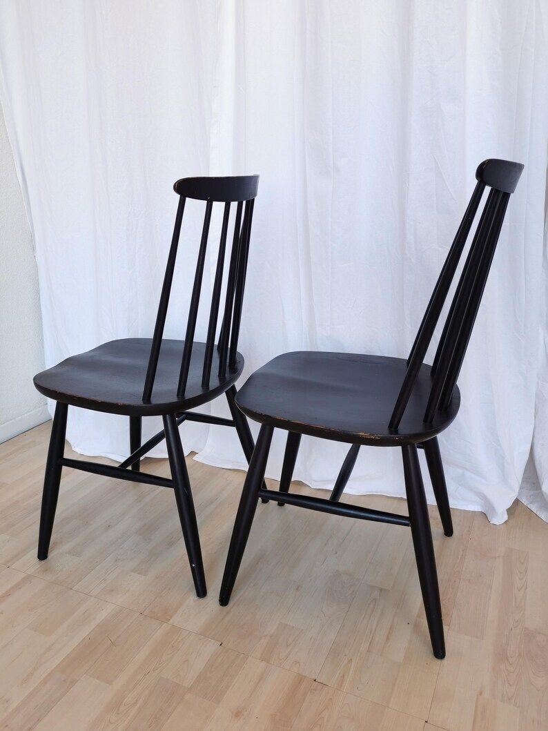 Set Of 2 Vintage Black Wooden Dining Chairs In Ilmari Tapiovaara Style / Stol Kamnik 1960s / Mid Century Dine Chair In Scandinavian Design photo vintage