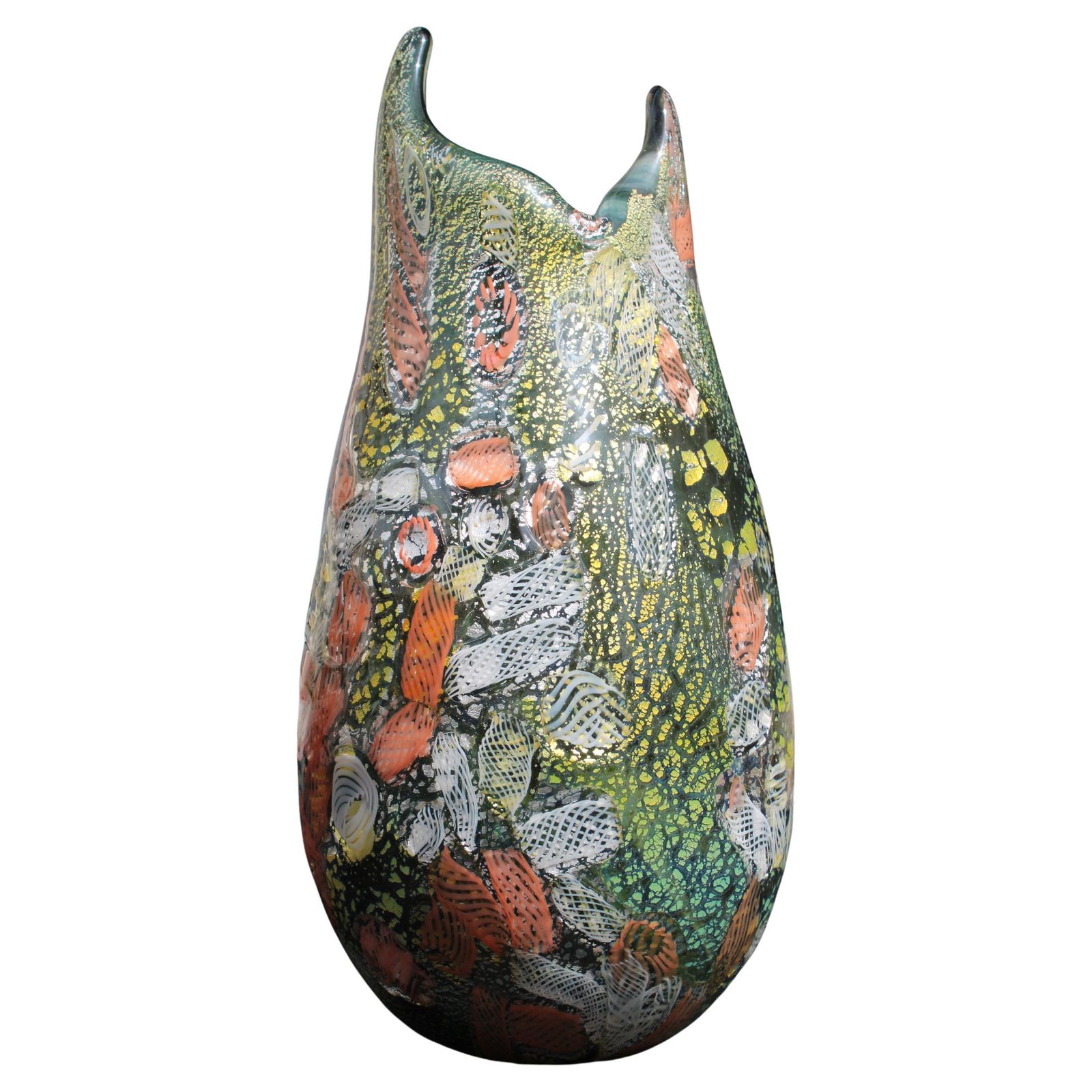 Murano Glass Vase Avem Venice 1960 Multicolor Zanfirico Gold And Silver