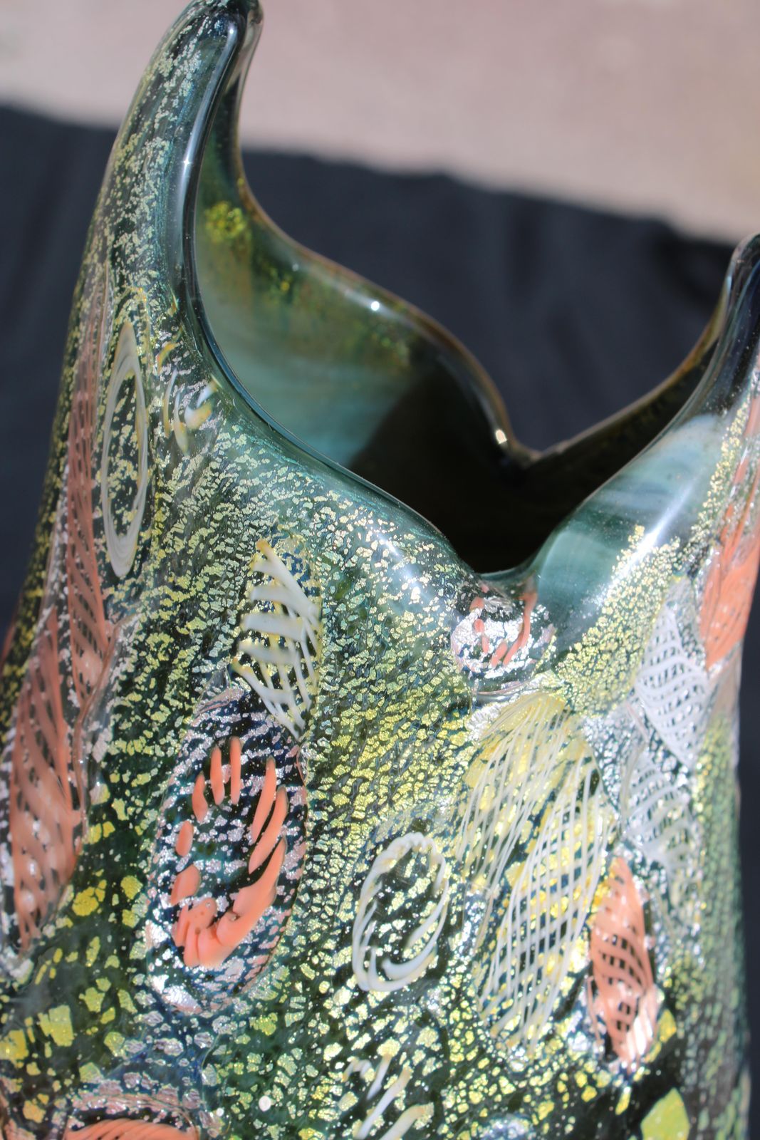 photo for sale Murano Glass Vase Avem Venice 1960 Multicolor Zanfirico Gold And Silver