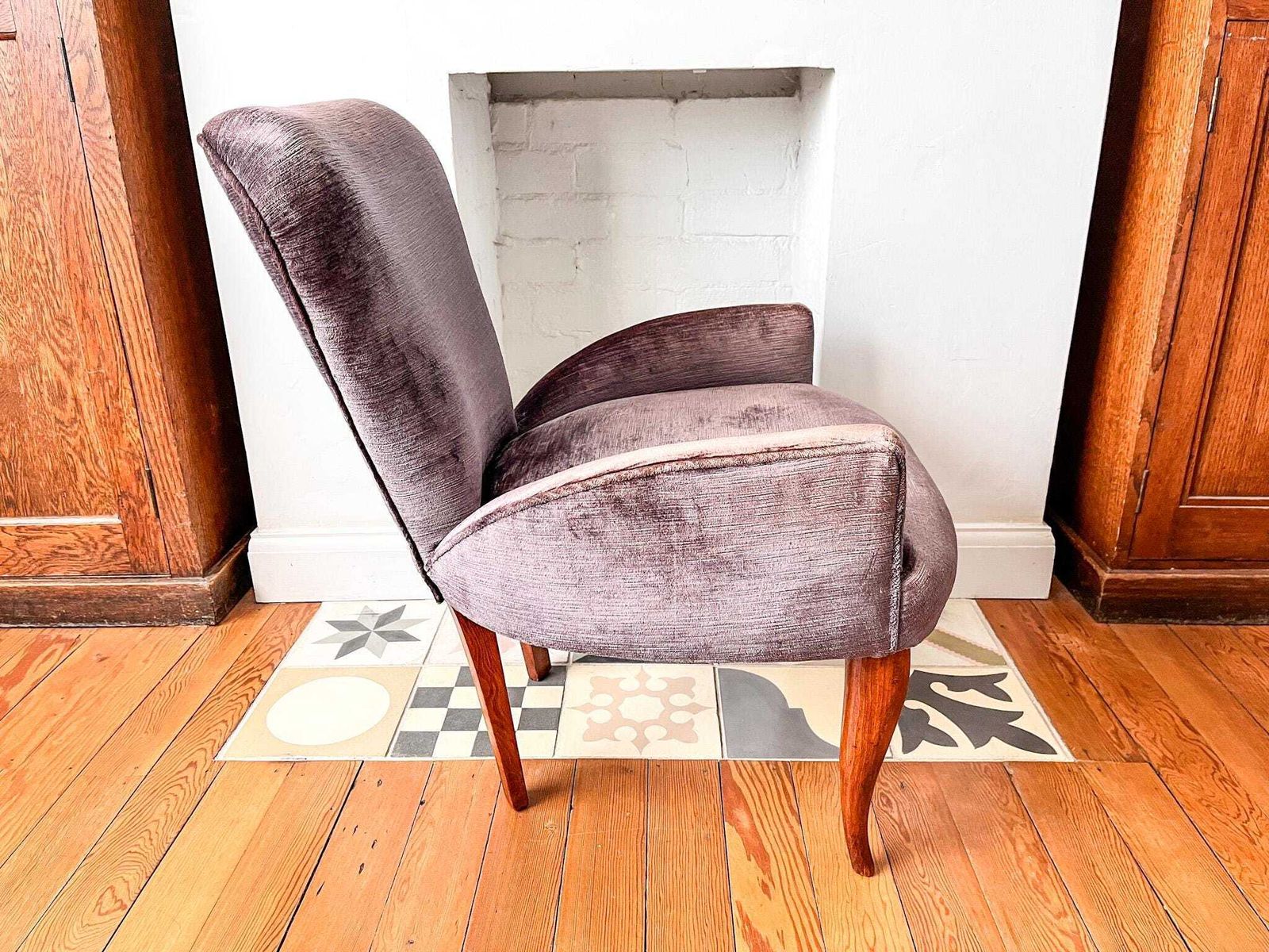 photo furniture Italian Mid Century Accent Armchair Upholstered In Lilac Velvet