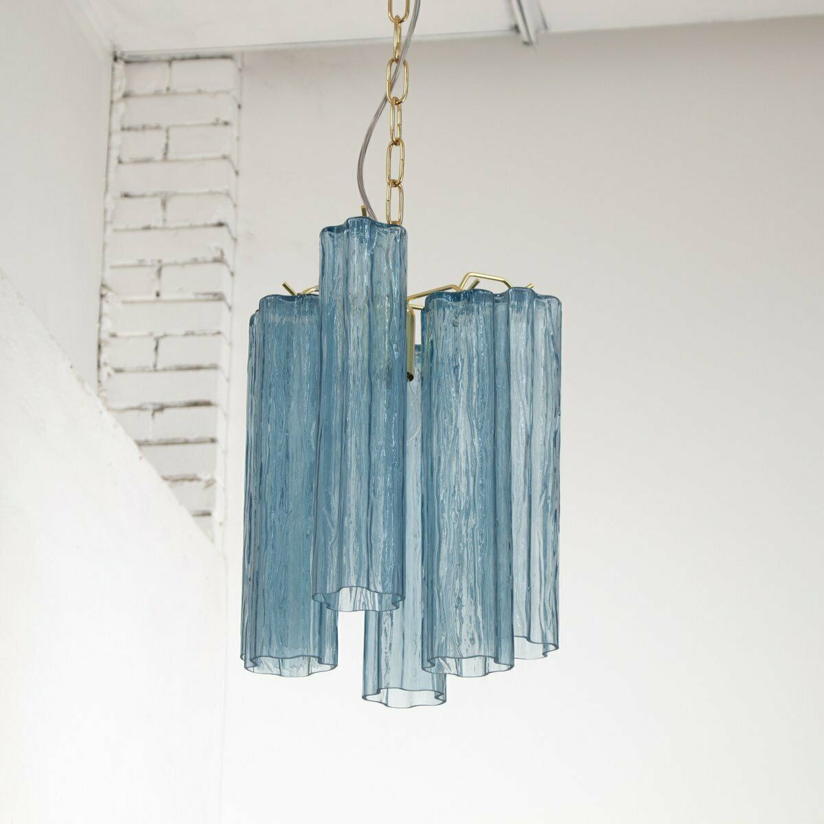 photo vinterior Tronchi Pendant Lamp In Blue Murano Glass, Vintage Style