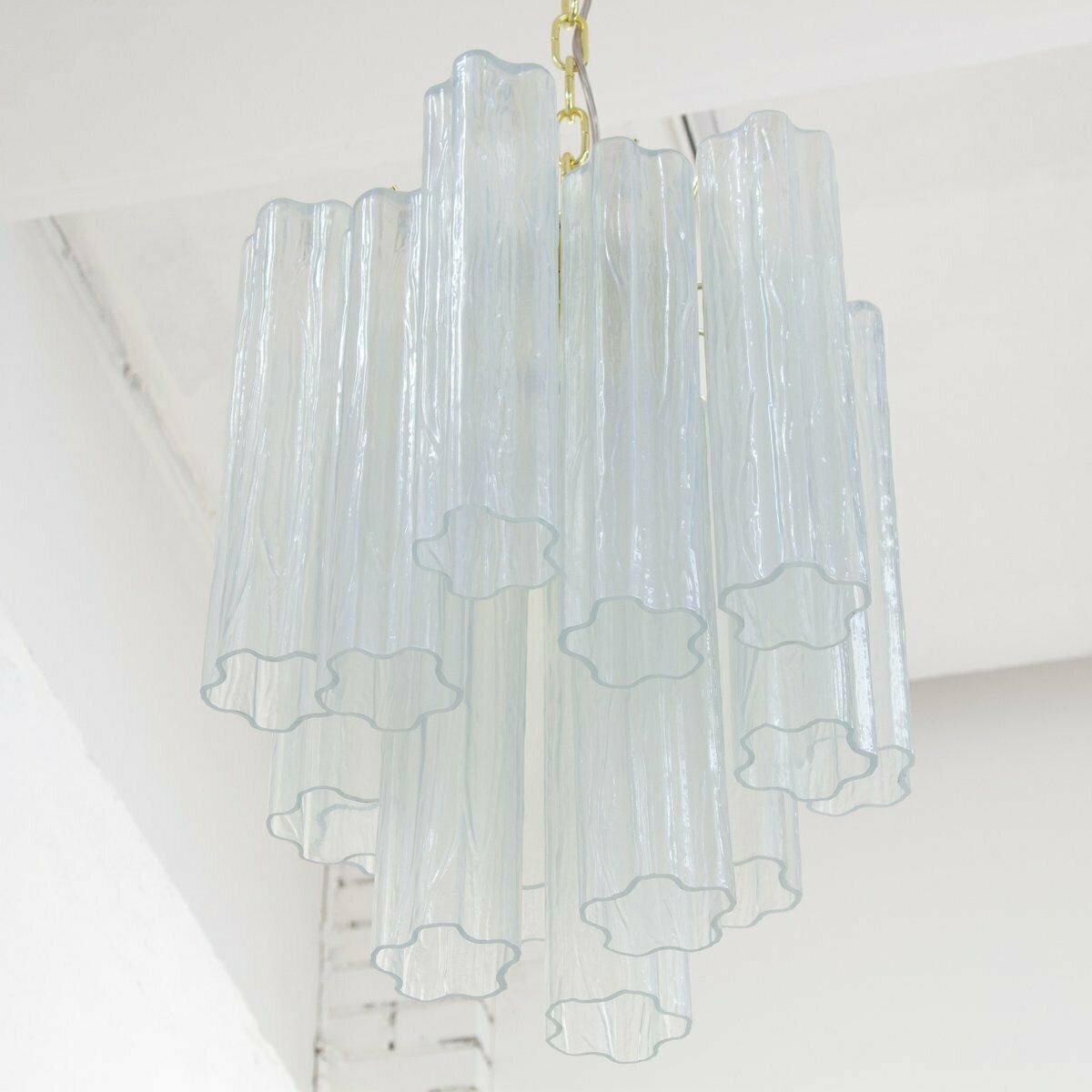 Lighting Murano Opal Glass Chandelier, Italy, Vintage Style photo