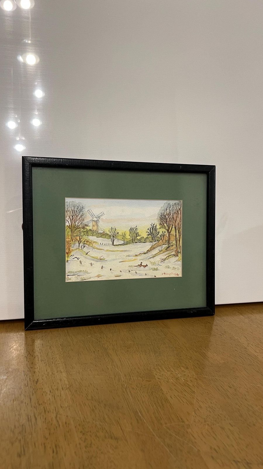 Signed 1959 Mid Century Watercolour Drawing – Pheasants In The Snow