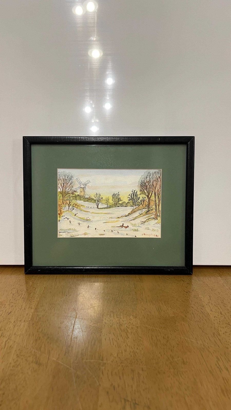 Signed 1959 Mid Century Watercolour Drawing – Pheasants In The Snow photo furniture