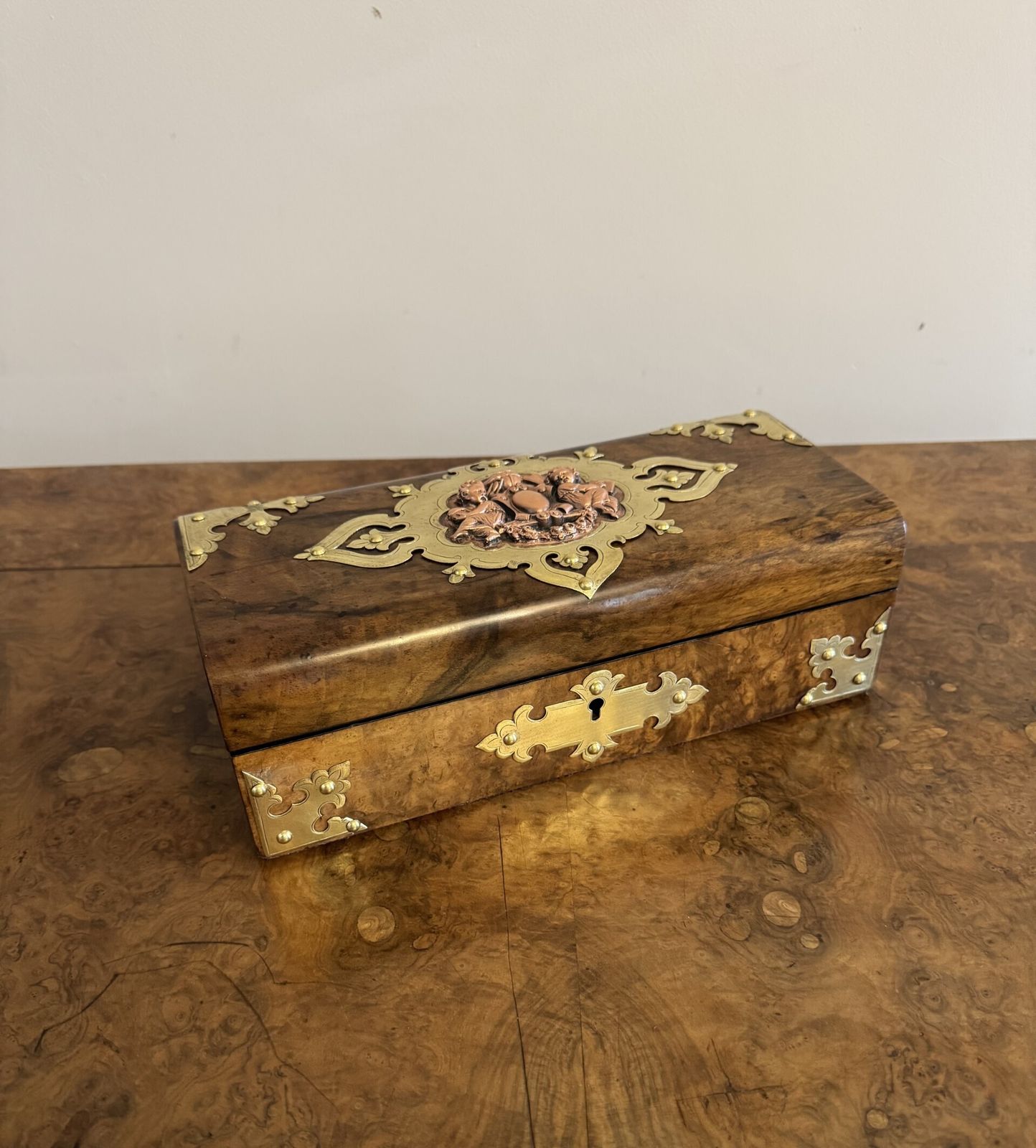 Outstanding Quality Antique Burr Walnut And Brass Mounted Jewellery Box photo furniture