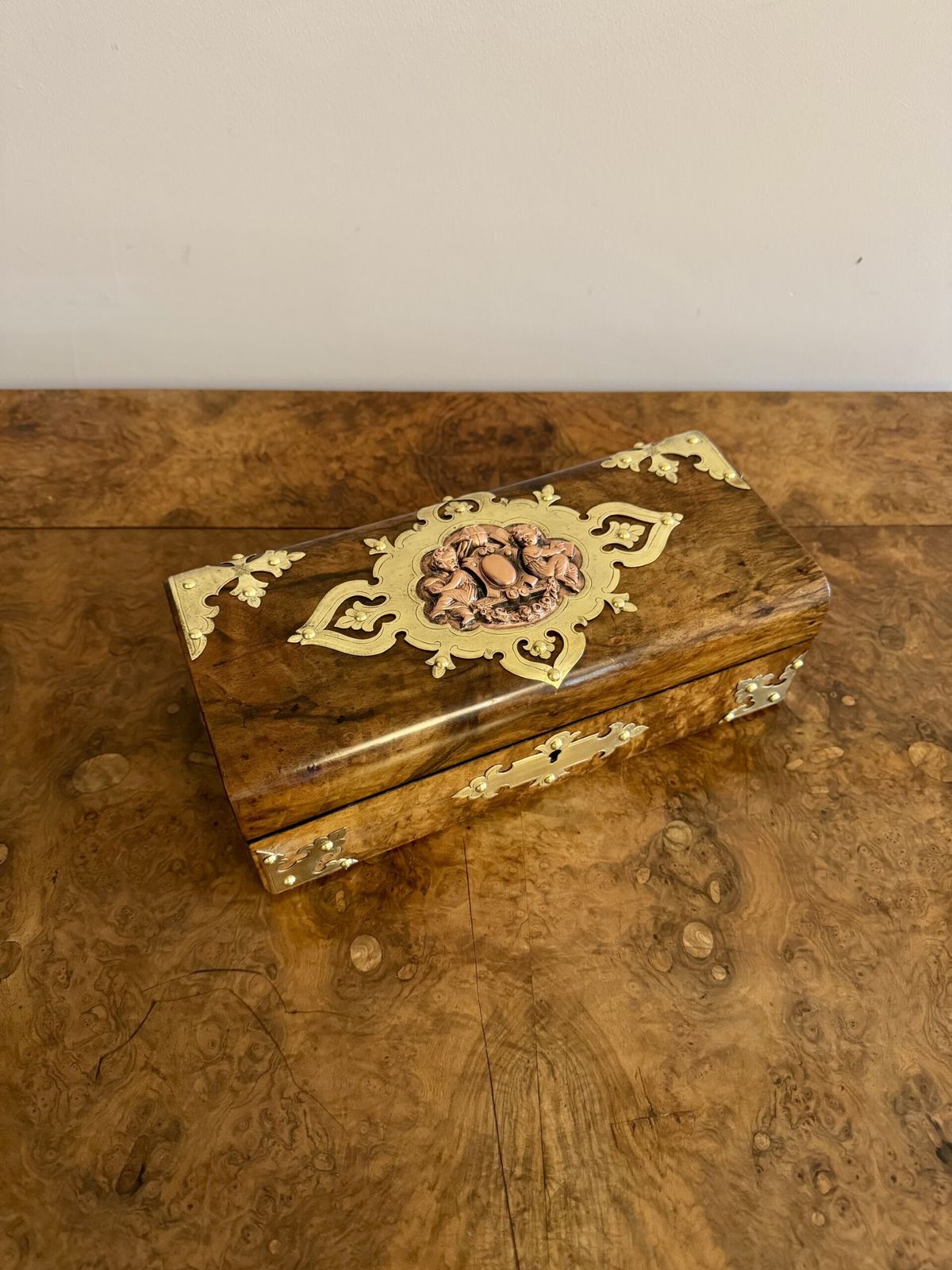 Outstanding Quality Antique Burr Walnut And Brass Mounted Jewellery Box