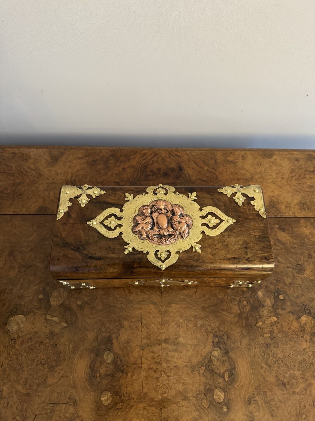 Outstanding Quality Antique Burr Walnut And Brass Mounted Jewellery Box photo Home Decor