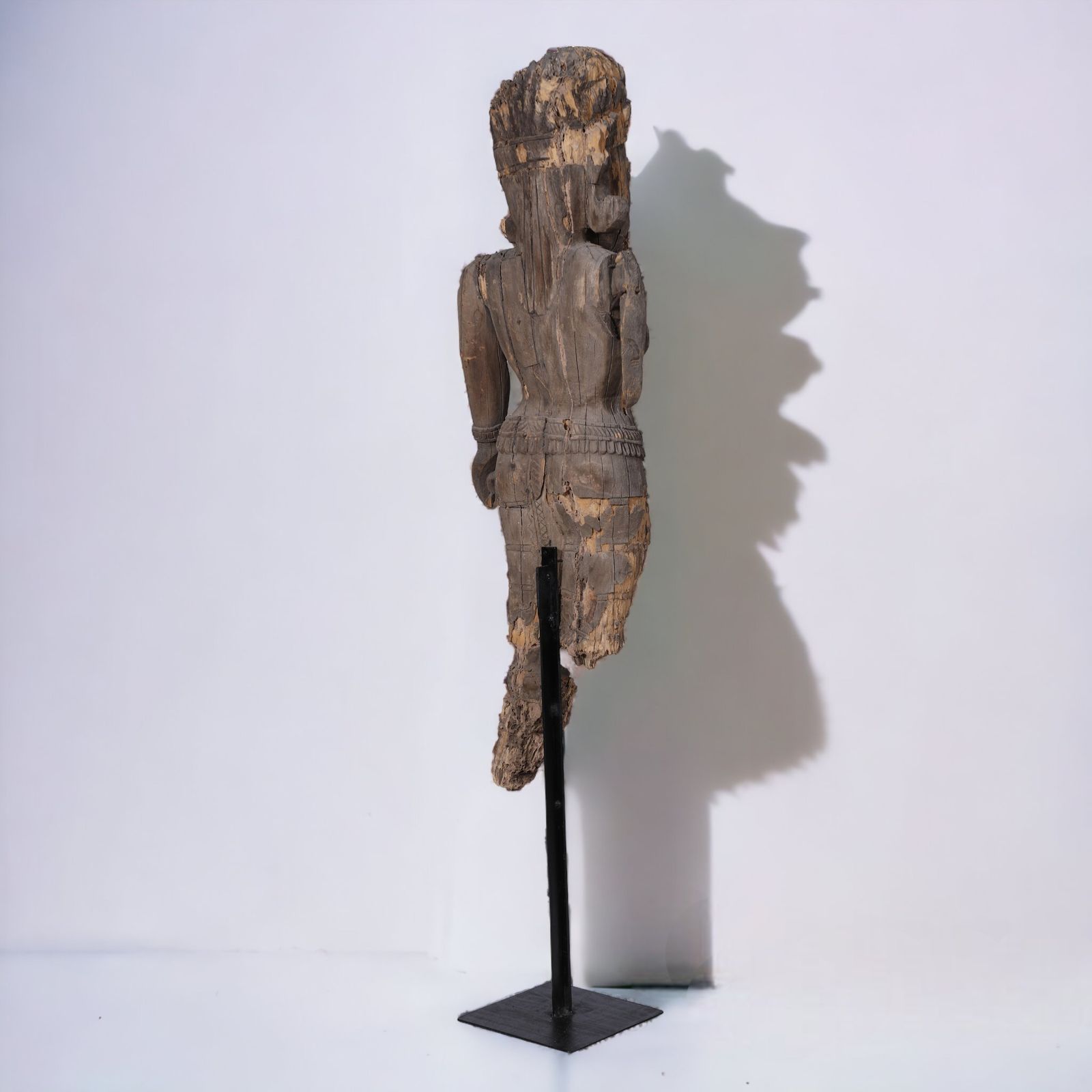 photo for sale 19th Century Hand Carved Indian King Sculpture | Antique Teakwood Figure On Iron Stand From Rajasthan