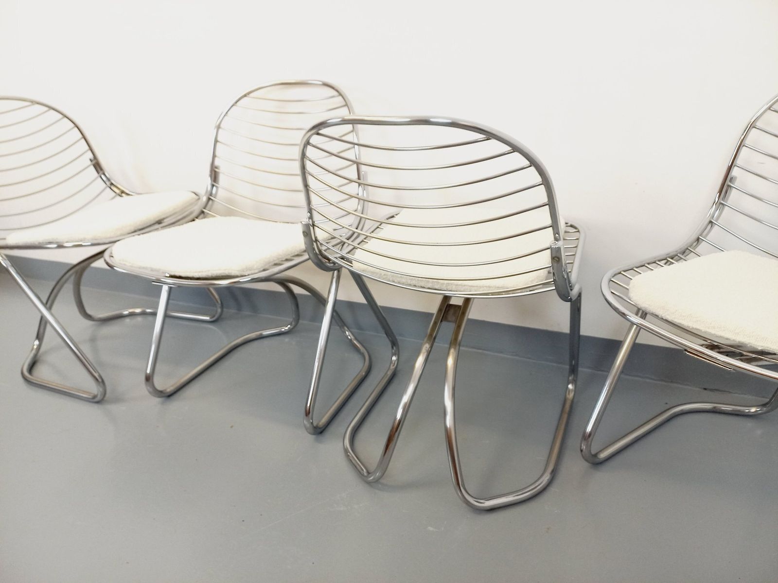photo for sale 4 Italian Gastone Rinaldi Chairs In Chromed Metal