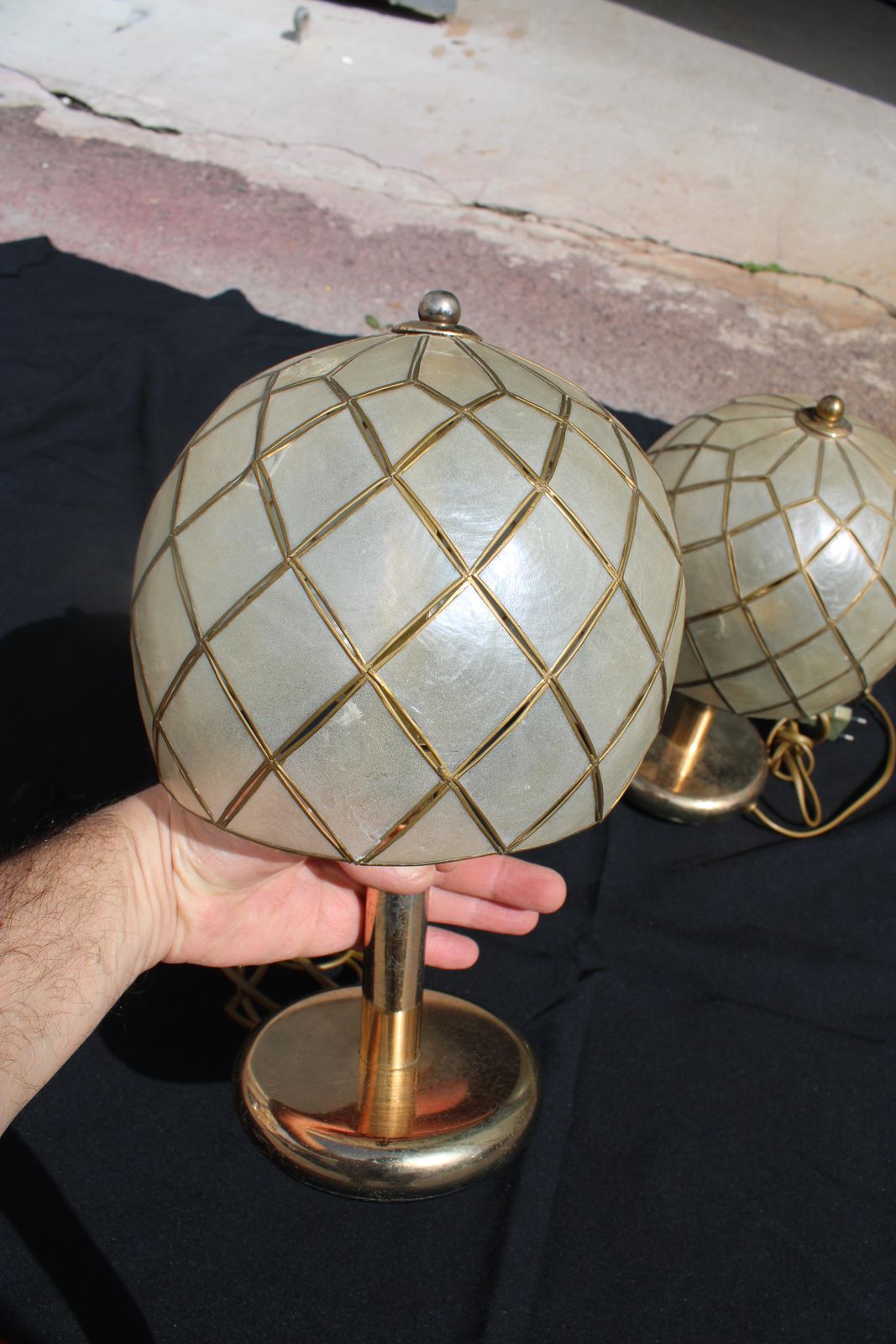 photo vinterior Pair Of Decorative Brass Table Lamps Italy 1970