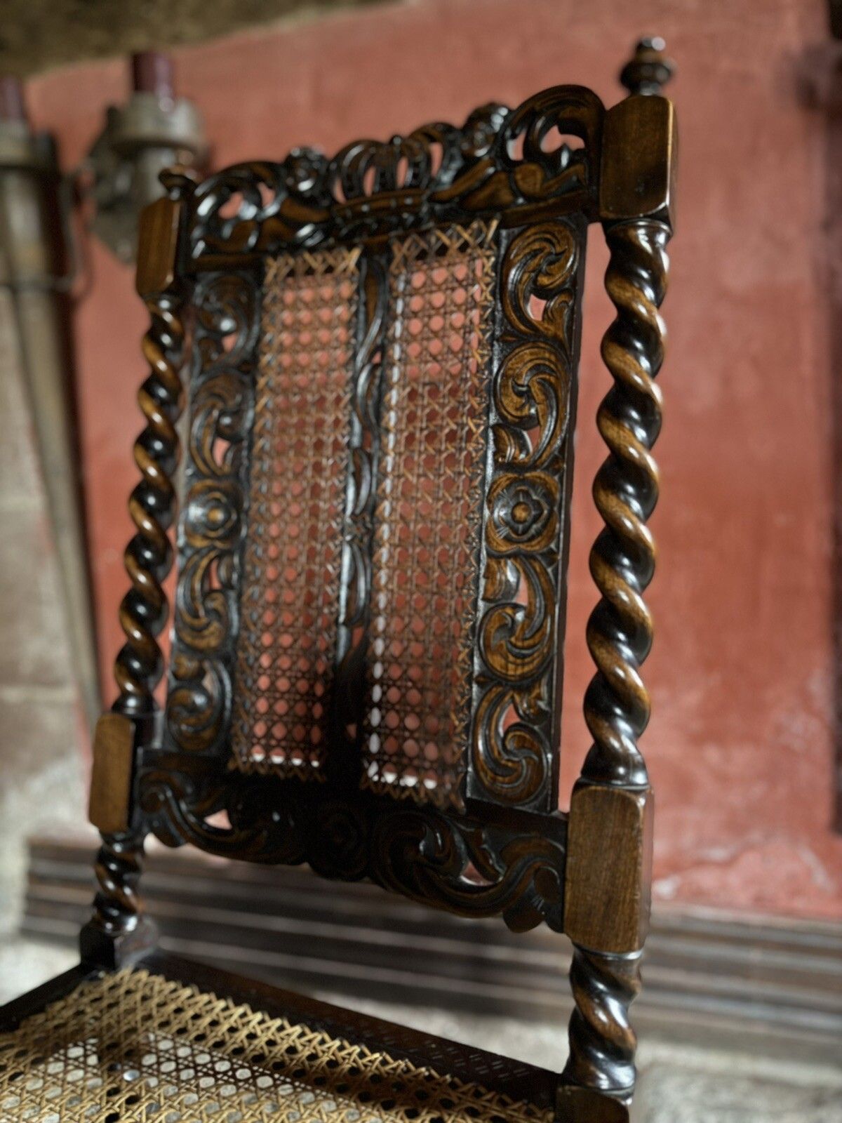 William And Mary Period Antique Walnut Hand Carved Ornate Hall Cane Chair photo for sale