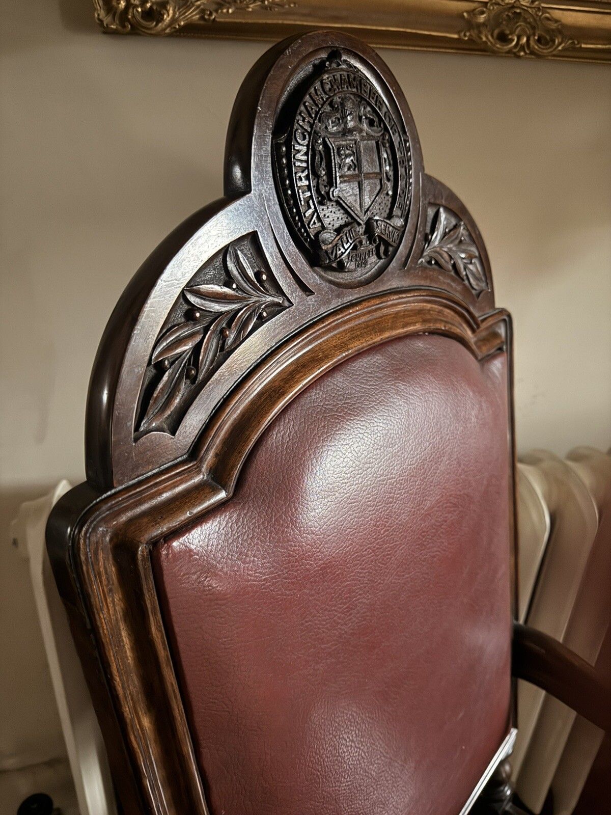499.0 High Quality Antique Walnut Red Burgandy Leather Armchair Chair Circa 1900 photo