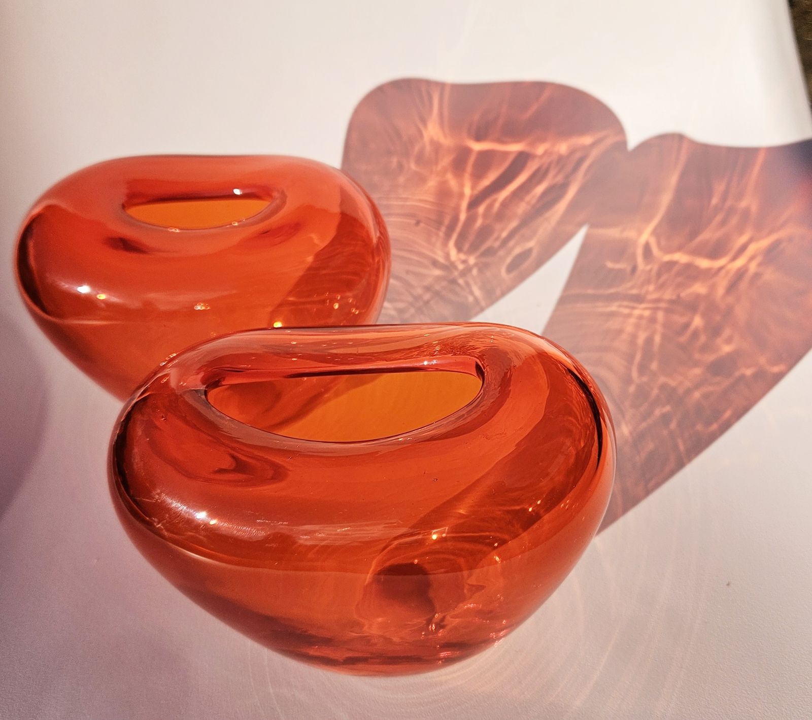 Home Decor Pair Of Chunky Glass Heart Vases In Electric Orange photo