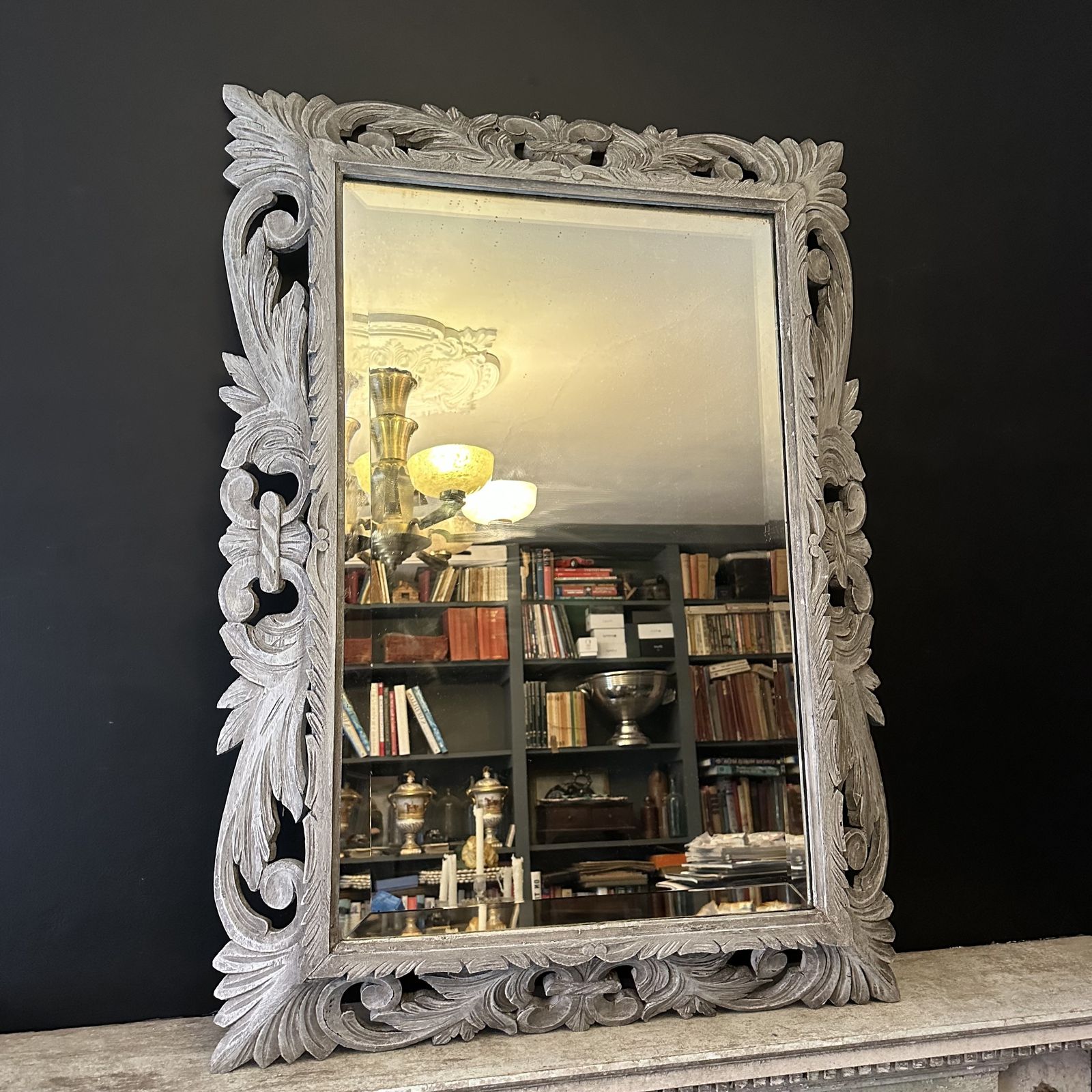 Imposing French Antique Overmantel Mirror – Henri II Oak Frame, 1870, Paris Find photo for sale