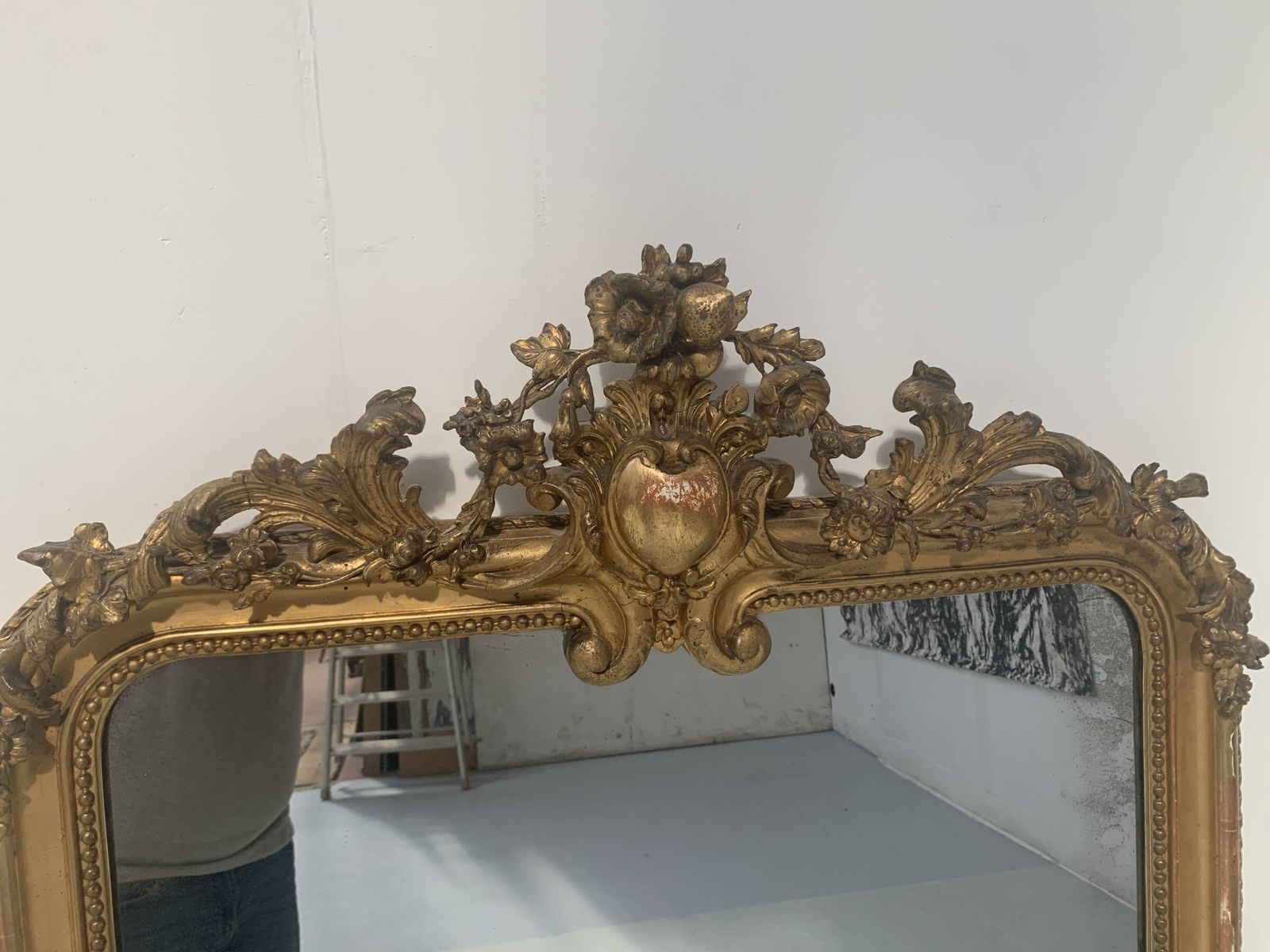 Louis XV Style Mirror In Wood And Gilded Stucco, 19th Century photo vintage