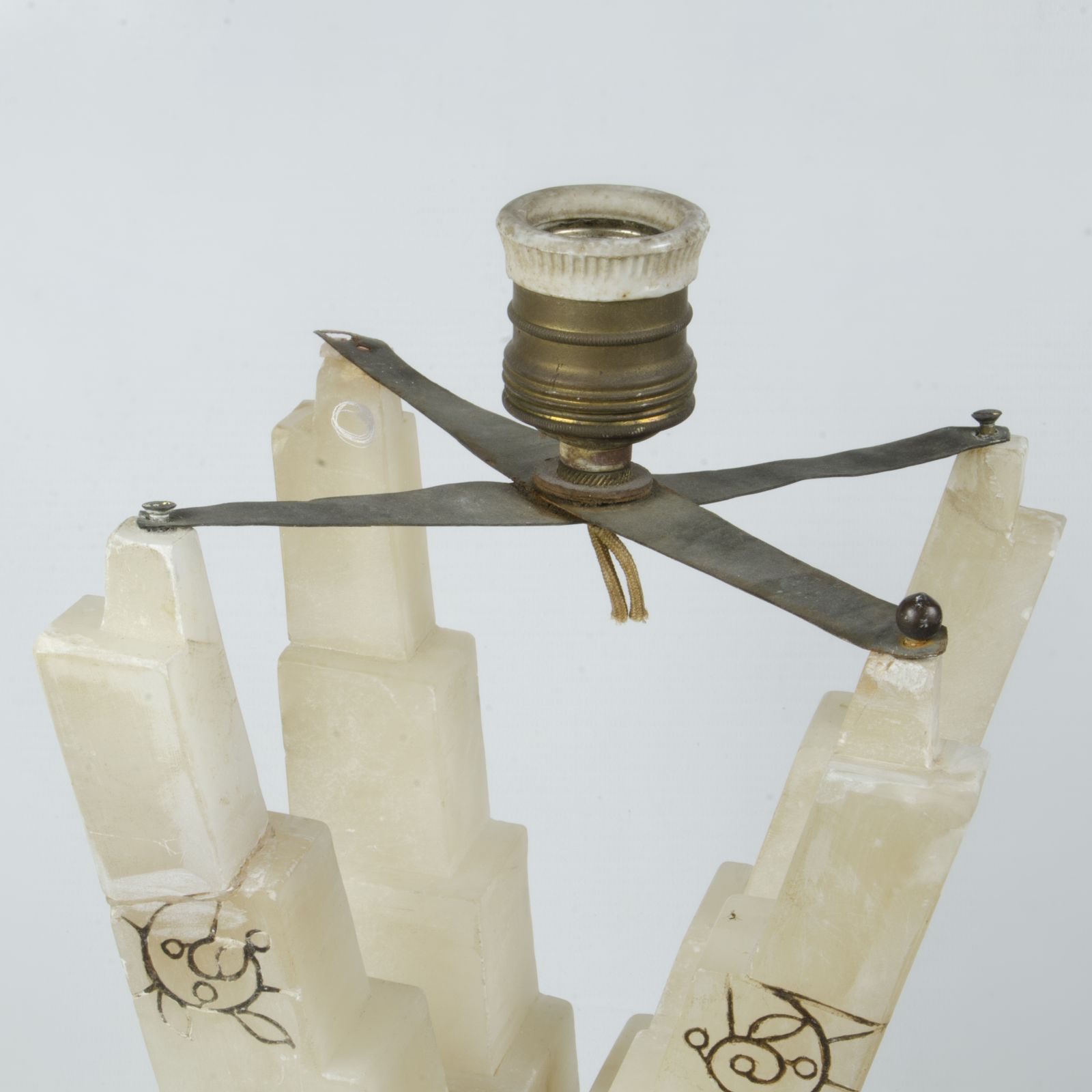 1940s Two Bodies White Volterra Alabaster Table Lamp By Bianchi Factory, Italy photo for sale
