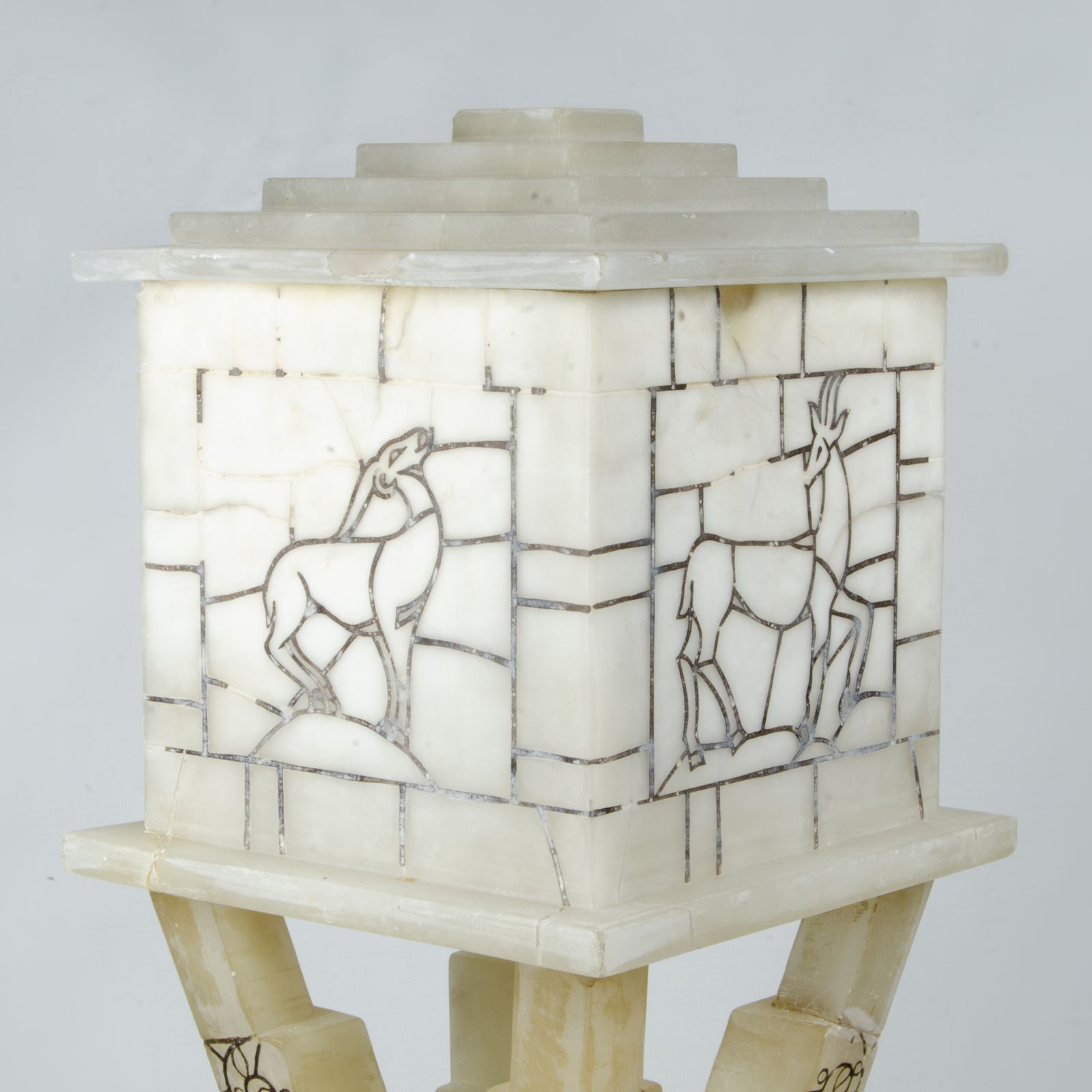1940s Two Bodies White Volterra Alabaster Table Lamp By Bianchi Factory, Italy photo Lighting