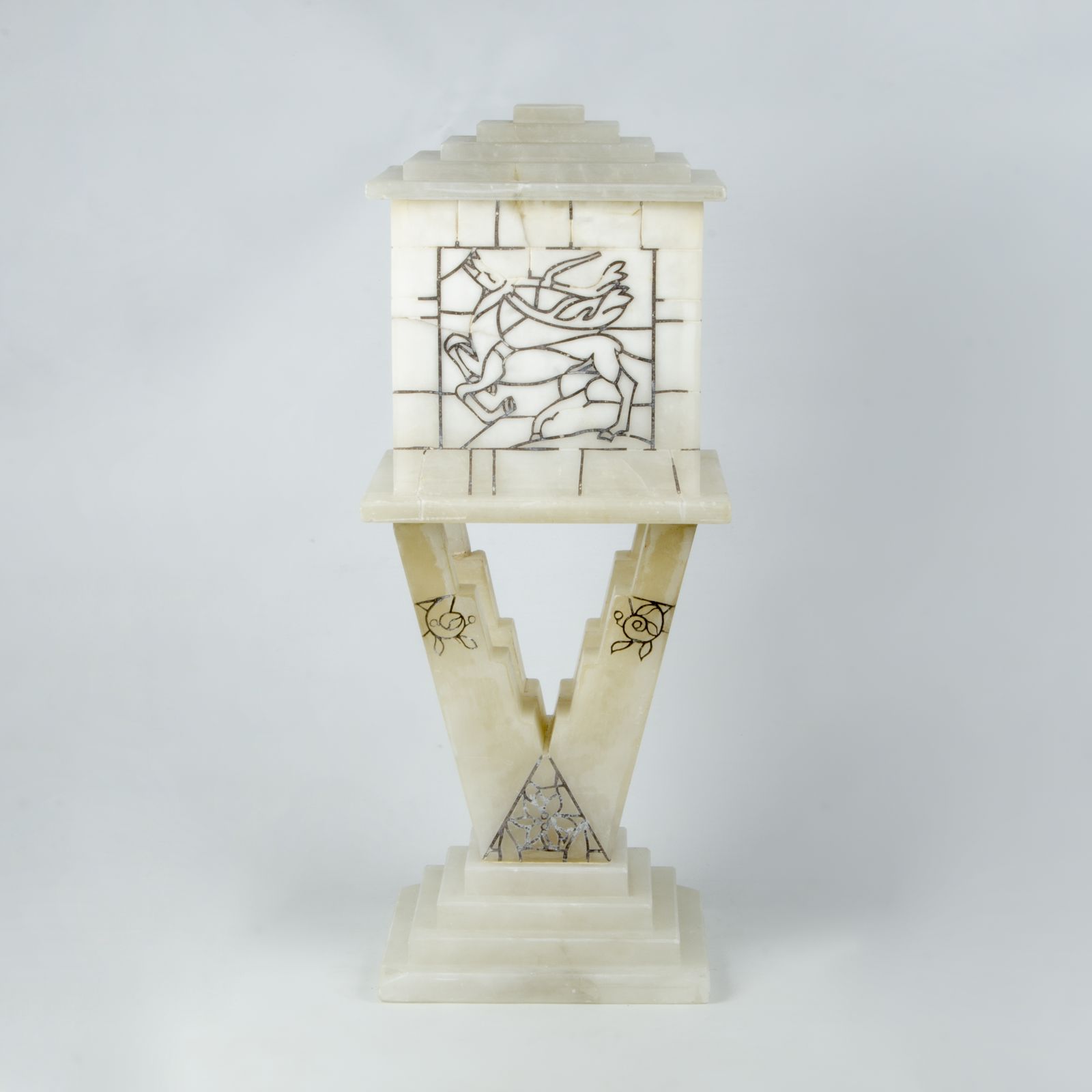 1940s Two Bodies White Volterra Alabaster Table Lamp By Bianchi Factory, Italy photo 2400.0