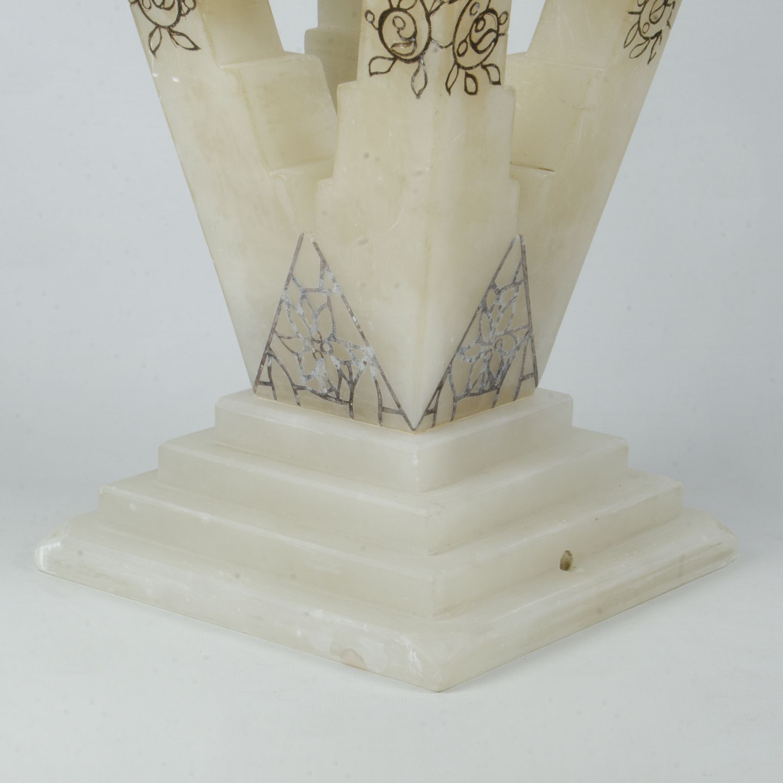 1940s Two Bodies White Volterra Alabaster Table Lamp By Bianchi Factory, Italy photo buy