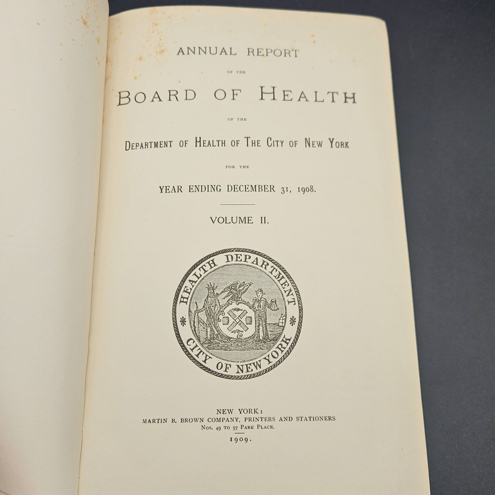Book. Annual Report Of The Department Of The City Of New York. 1908 photo for sale