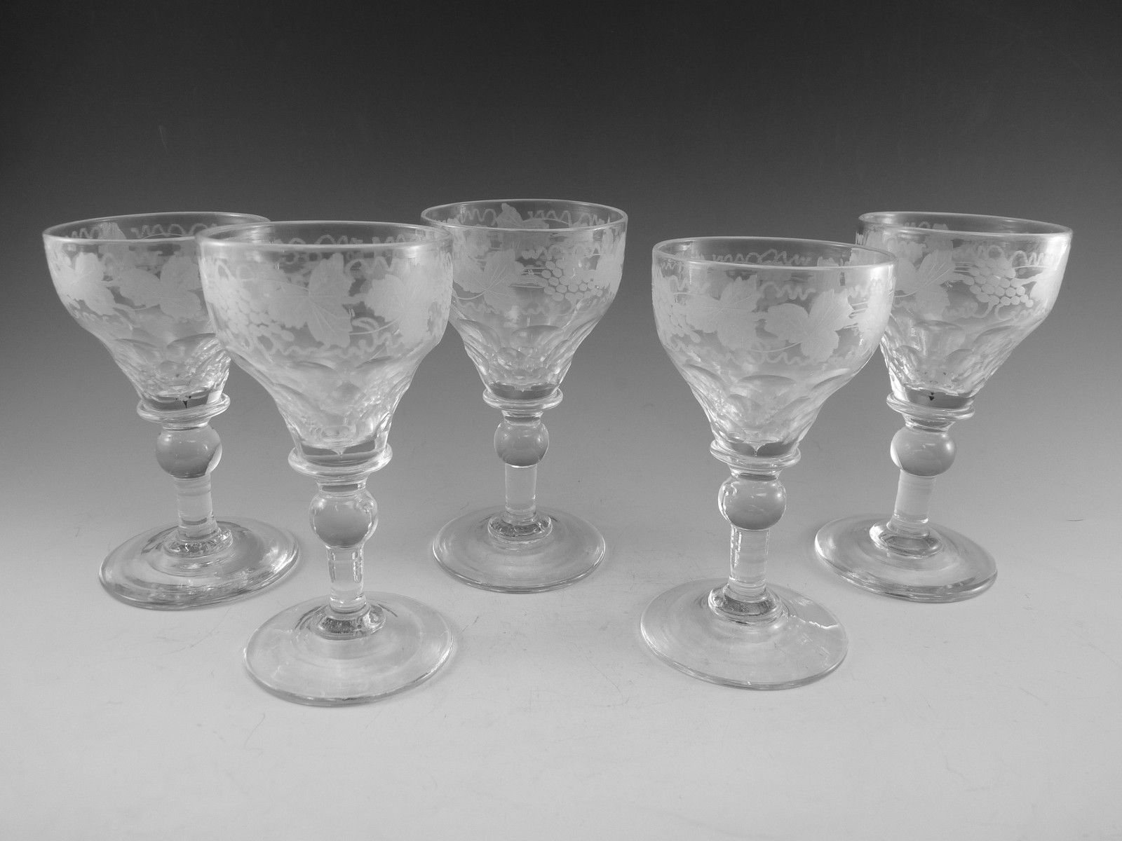 Antique Wine Small Wine Glass / Glasses Fruiting Vine Pattern (L) Set Of 5