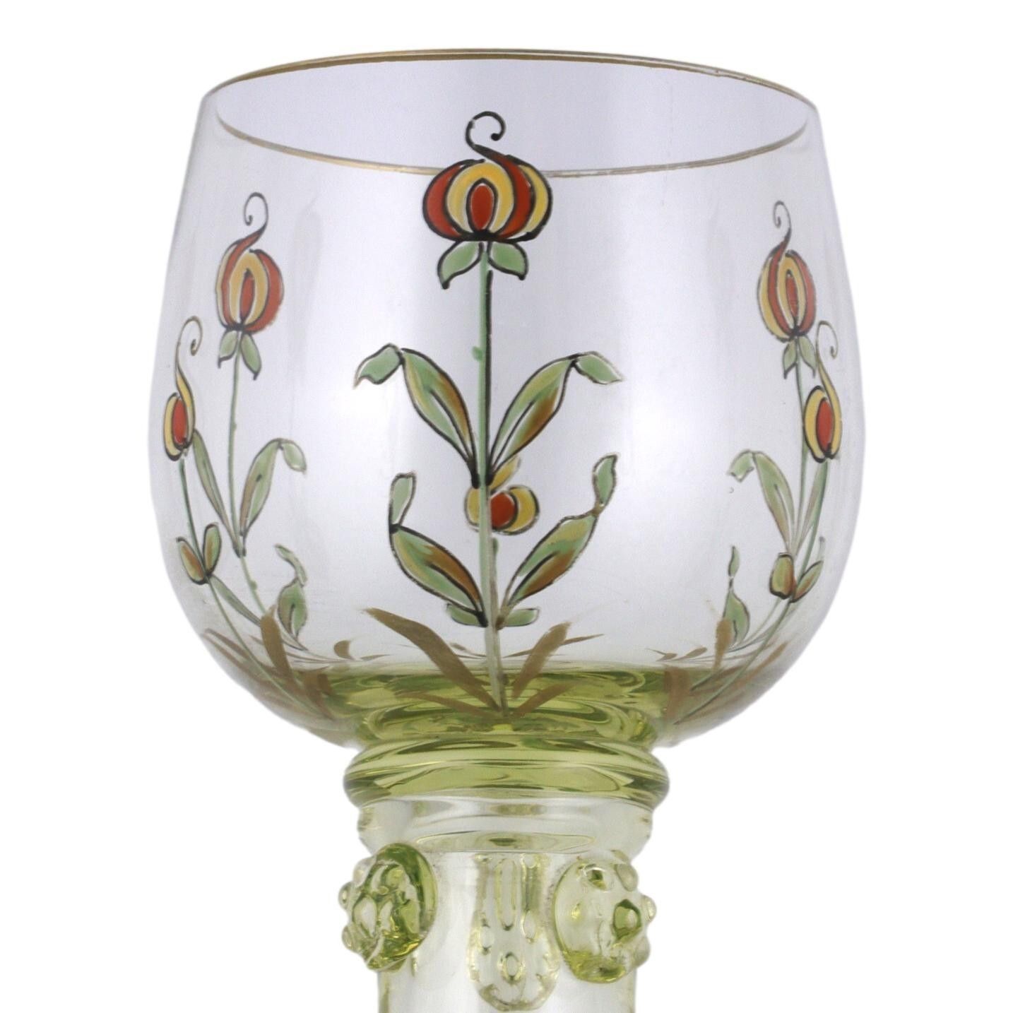 Bohemian / Fritz Heckert Roemer Antique Enamelled Set Of 6 Hock Wine Glasses photo vinterior