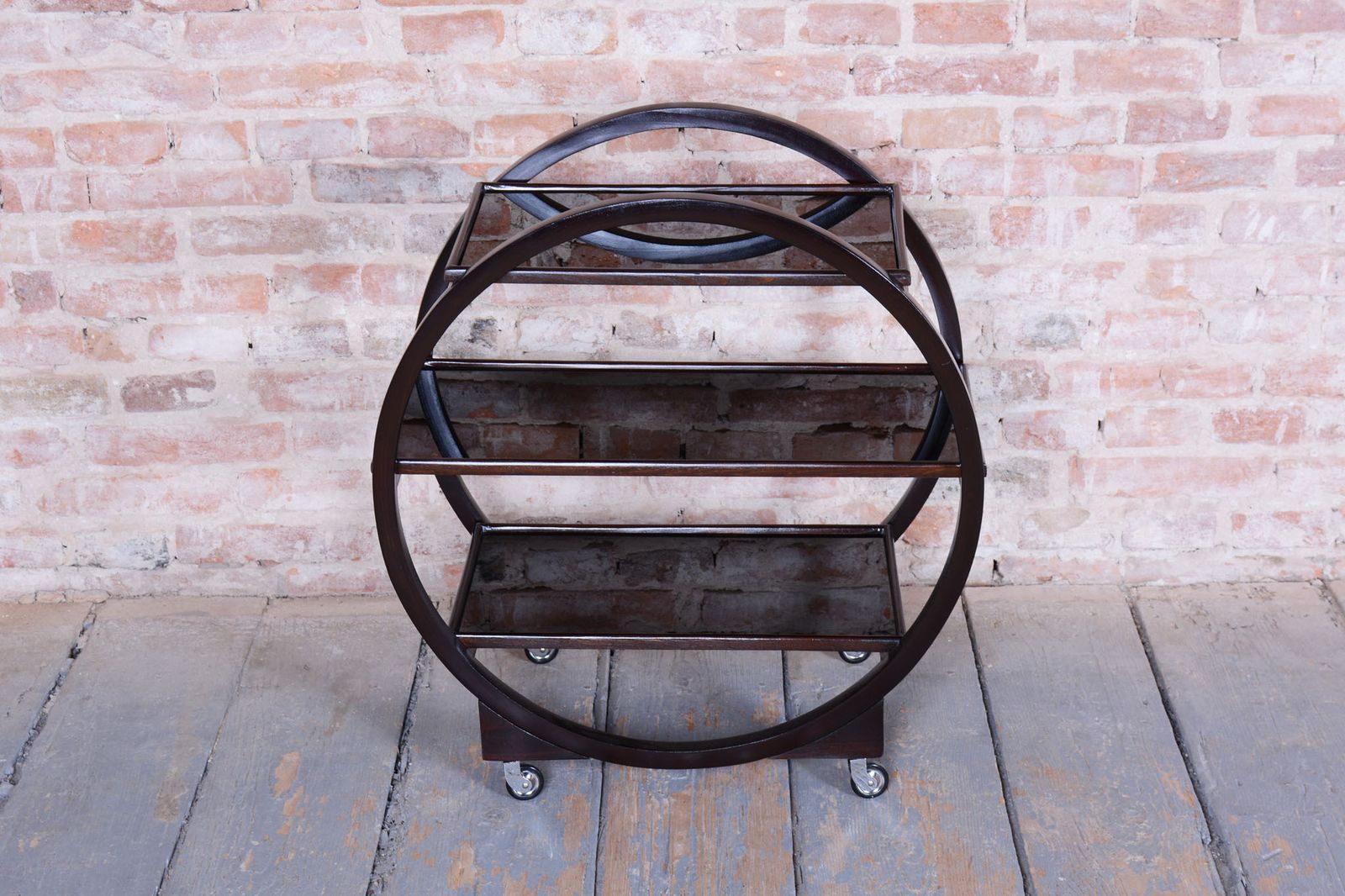 Restored Art Deco Trolley, By Thonet, Oak, Black Glass, Czech, 1930s photo 1250.0