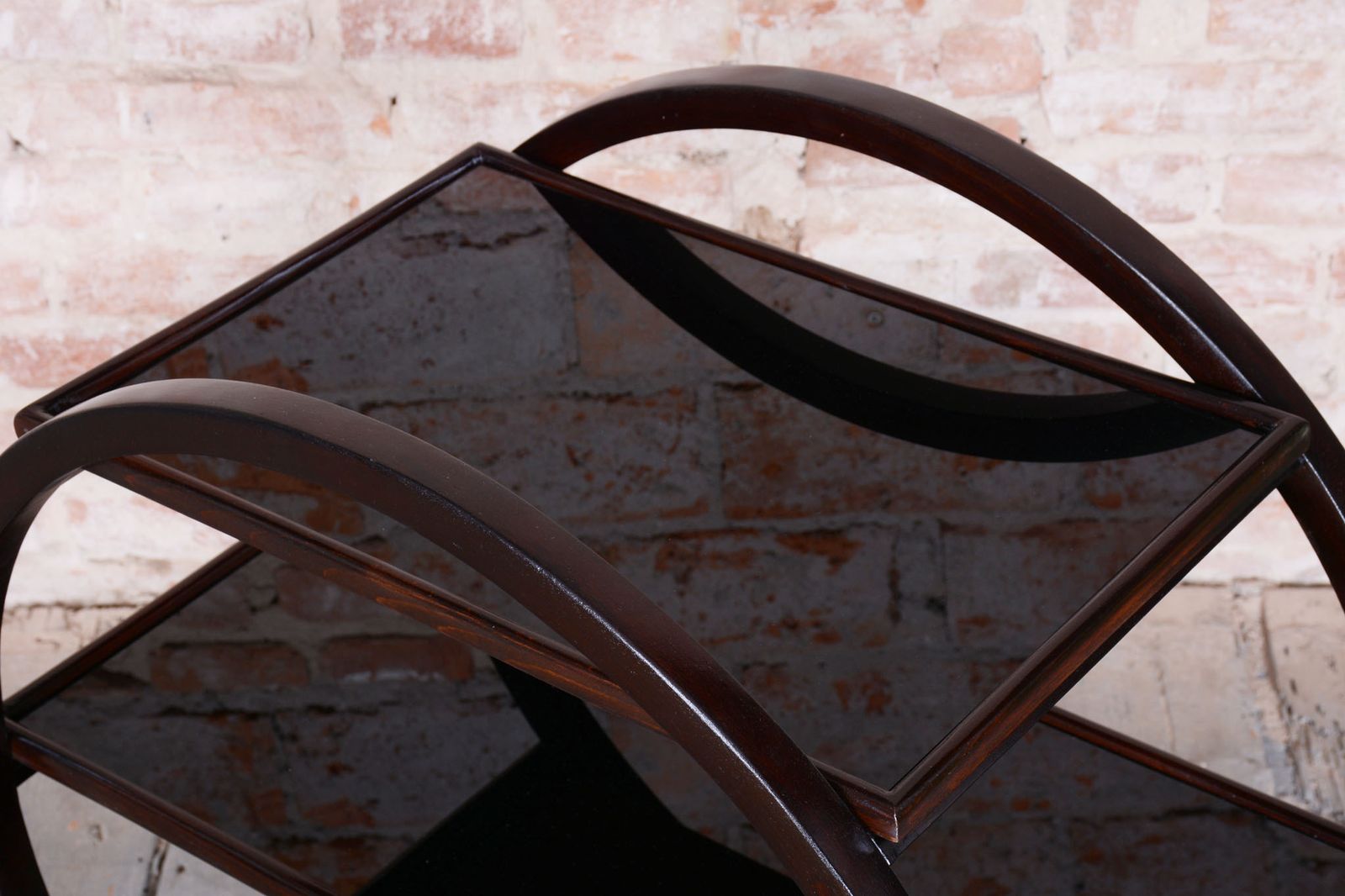 photo furniture Restored Art Deco Trolley, By Thonet, Oak, Black Glass, Czech, 1930s