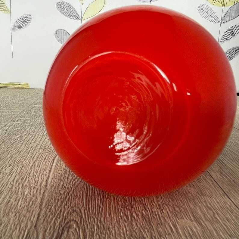 Flame Orange Red Empoli Glass Vase   Mid Century Modern Vase With Single Black Handle photo Home Decor