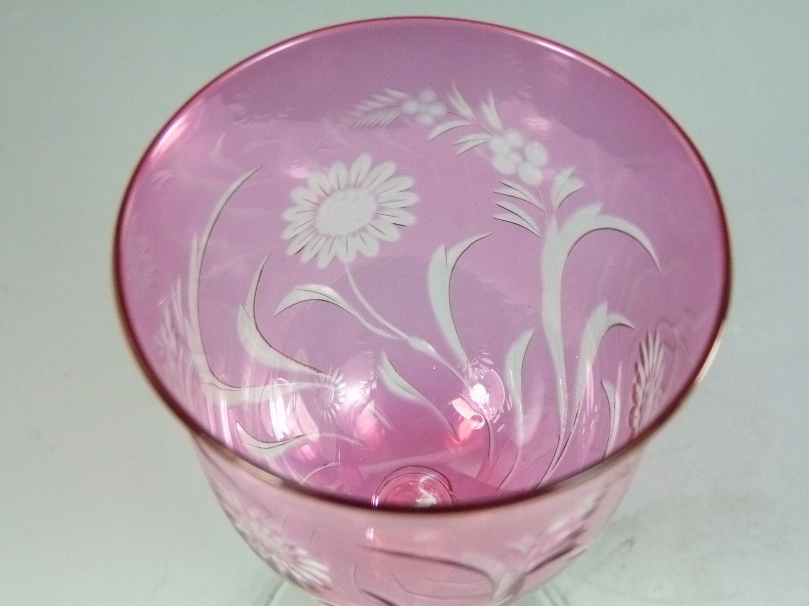 Stevens & Williams Crystal Antique Cranberry Art Nouveau Floral Cut Wine Glass photo furniture