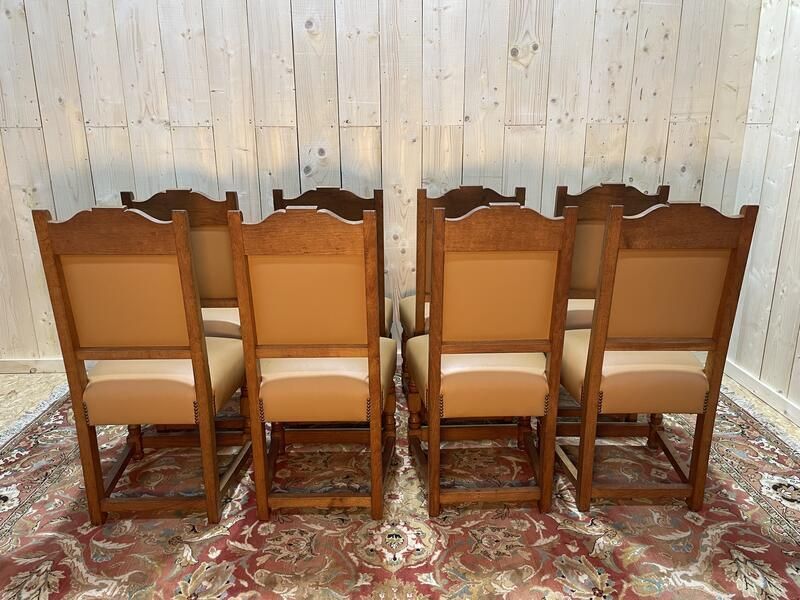 Suite De 8 Chaises Style Louis XIII   Haute époque En Cuir photo vinterior
