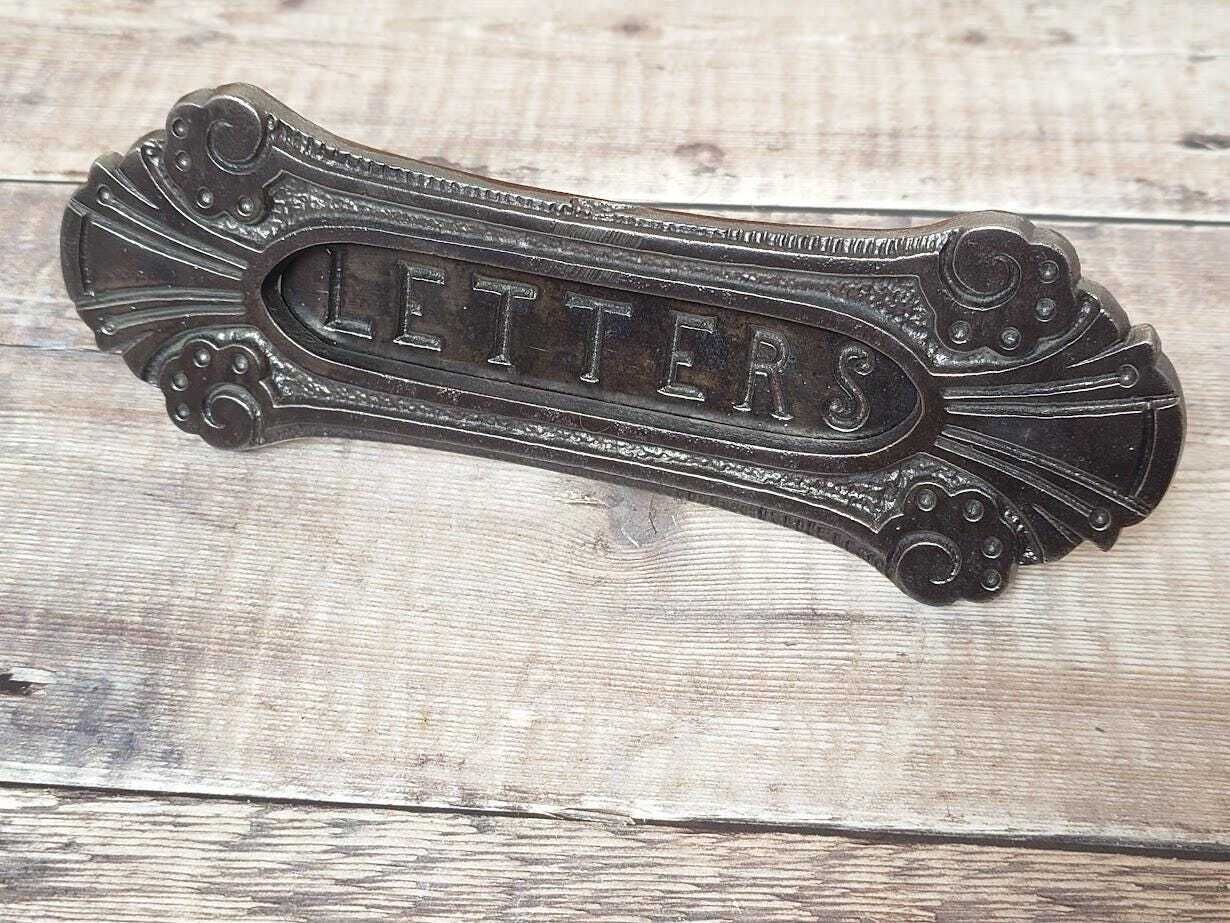 Original Art Nouveau Iron Door Mail Slot, 1900s Vintage Letter Slot, Victorian Iron Letter Box, Antique Iron Letterbox photo furniture