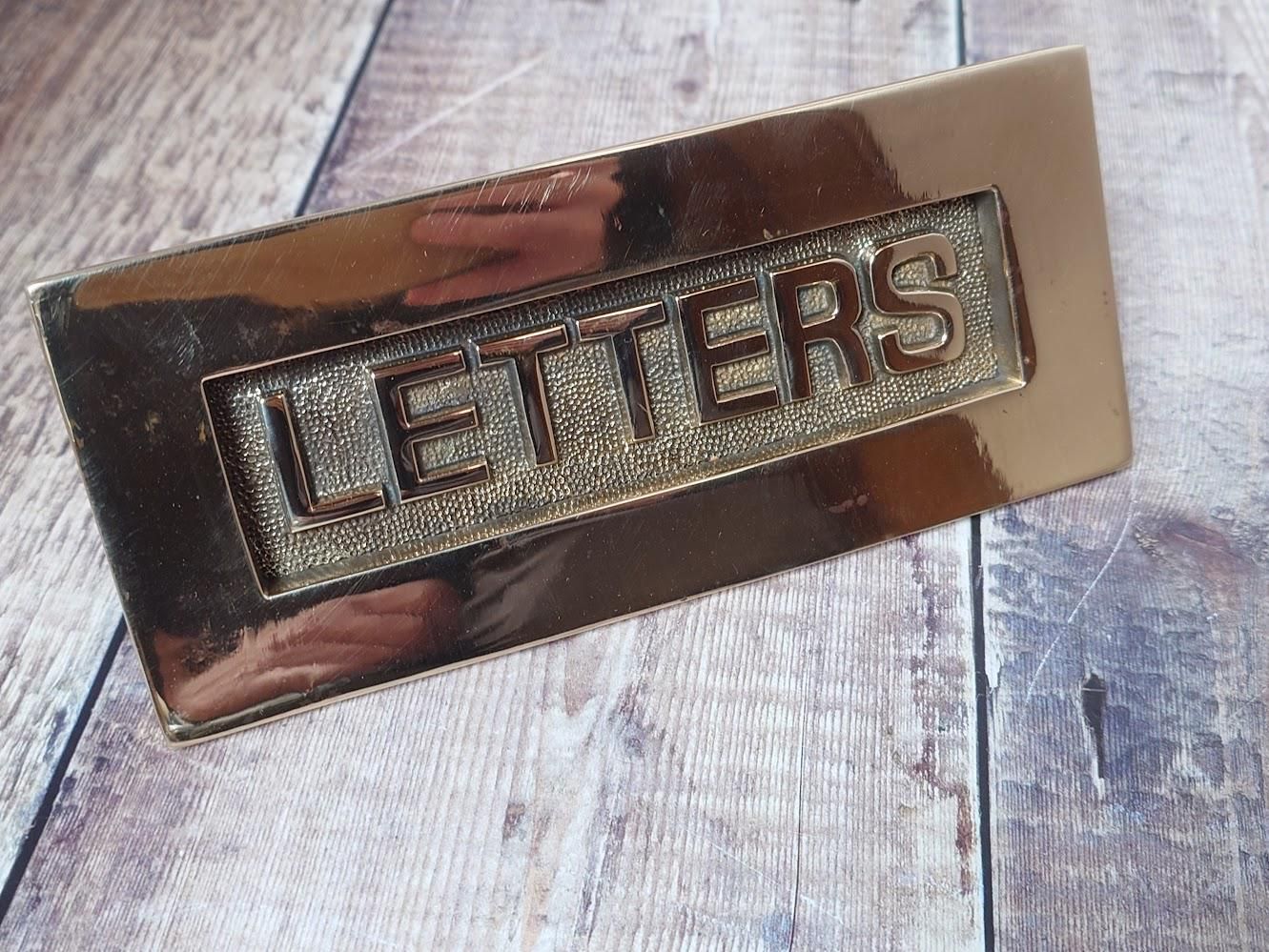 Polished Brass Door Letter Plate, Heavy Brass Mail Box Slot photo vinterior