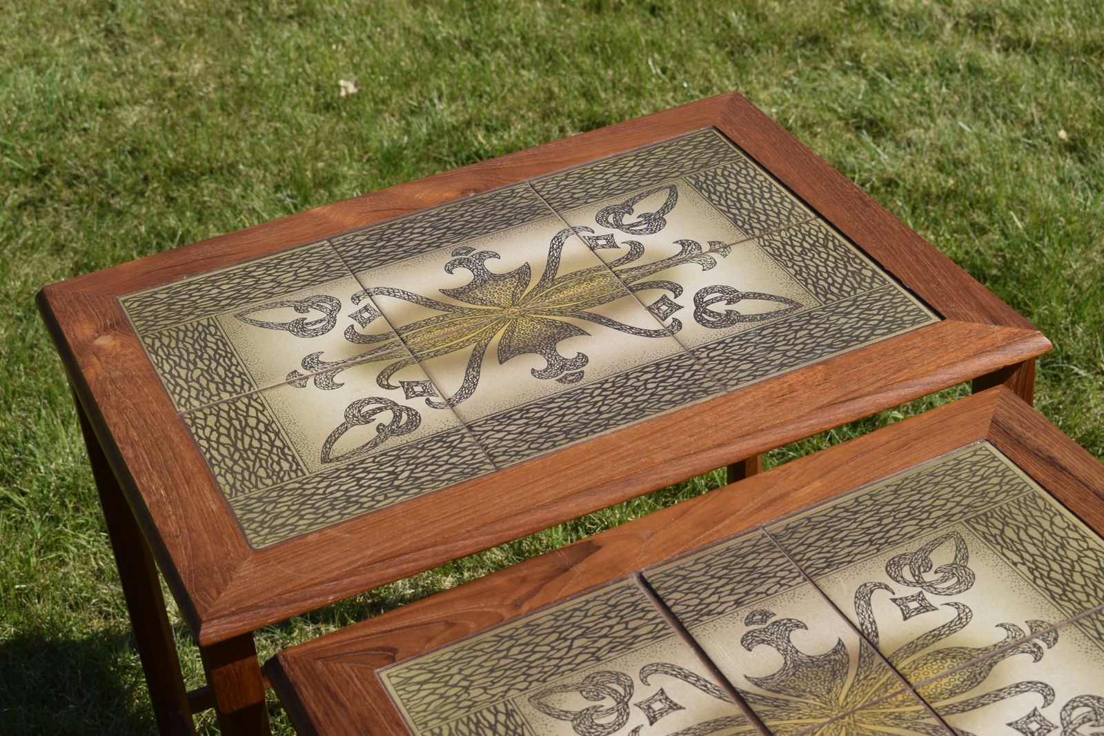 Danish Tiled Top Teak Nest Of Tables photo for sale