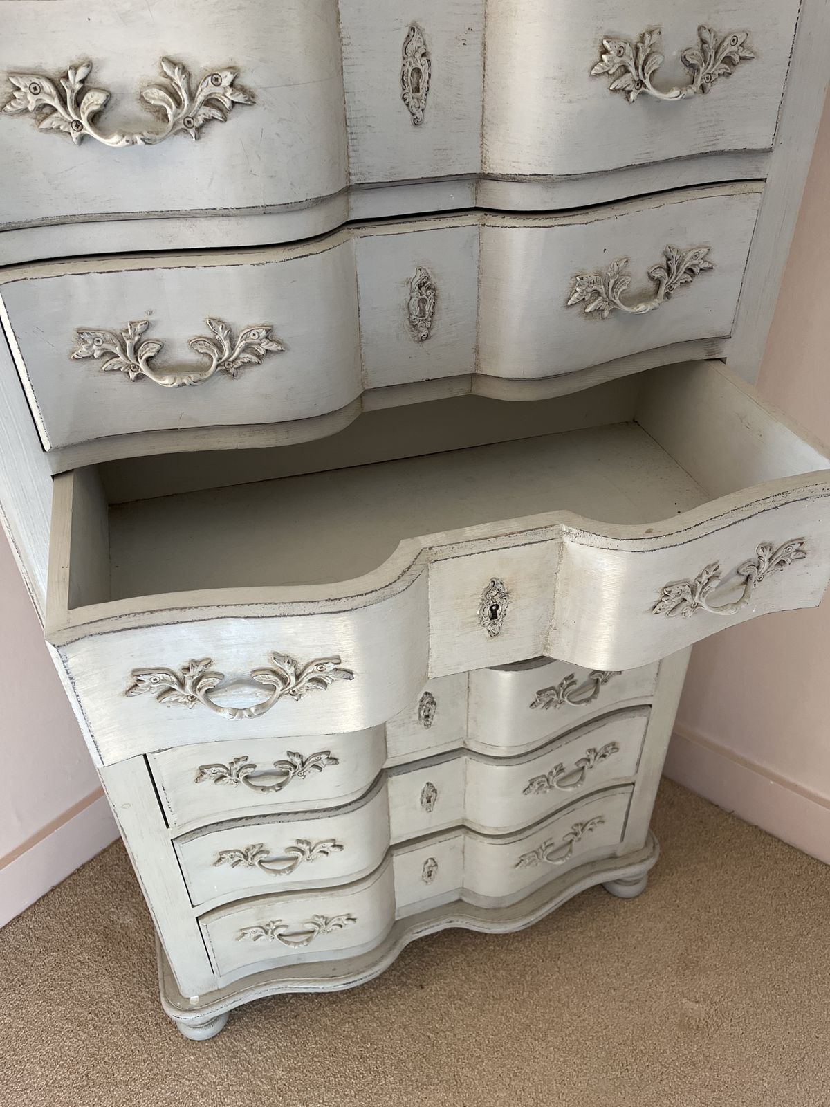 Tall French Grey Vintage Chest Of Drawers photo vinterior