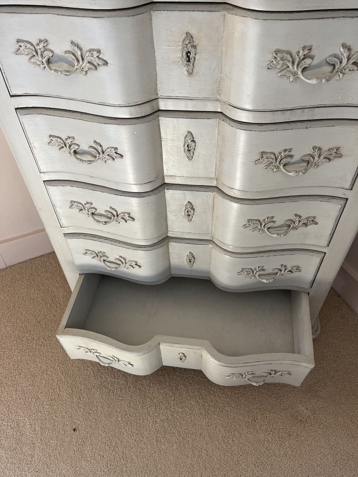 Tall French Grey Vintage Chest Of Drawers photo vintage